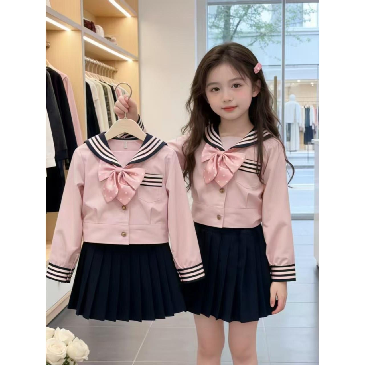 女童连衣裙春秋2026新款儿童JK套装洋气百褶裙女孩春装学院风套装