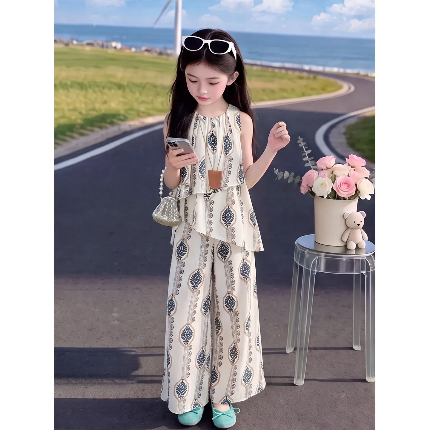 女童夏季无袖套装2026新款女大童