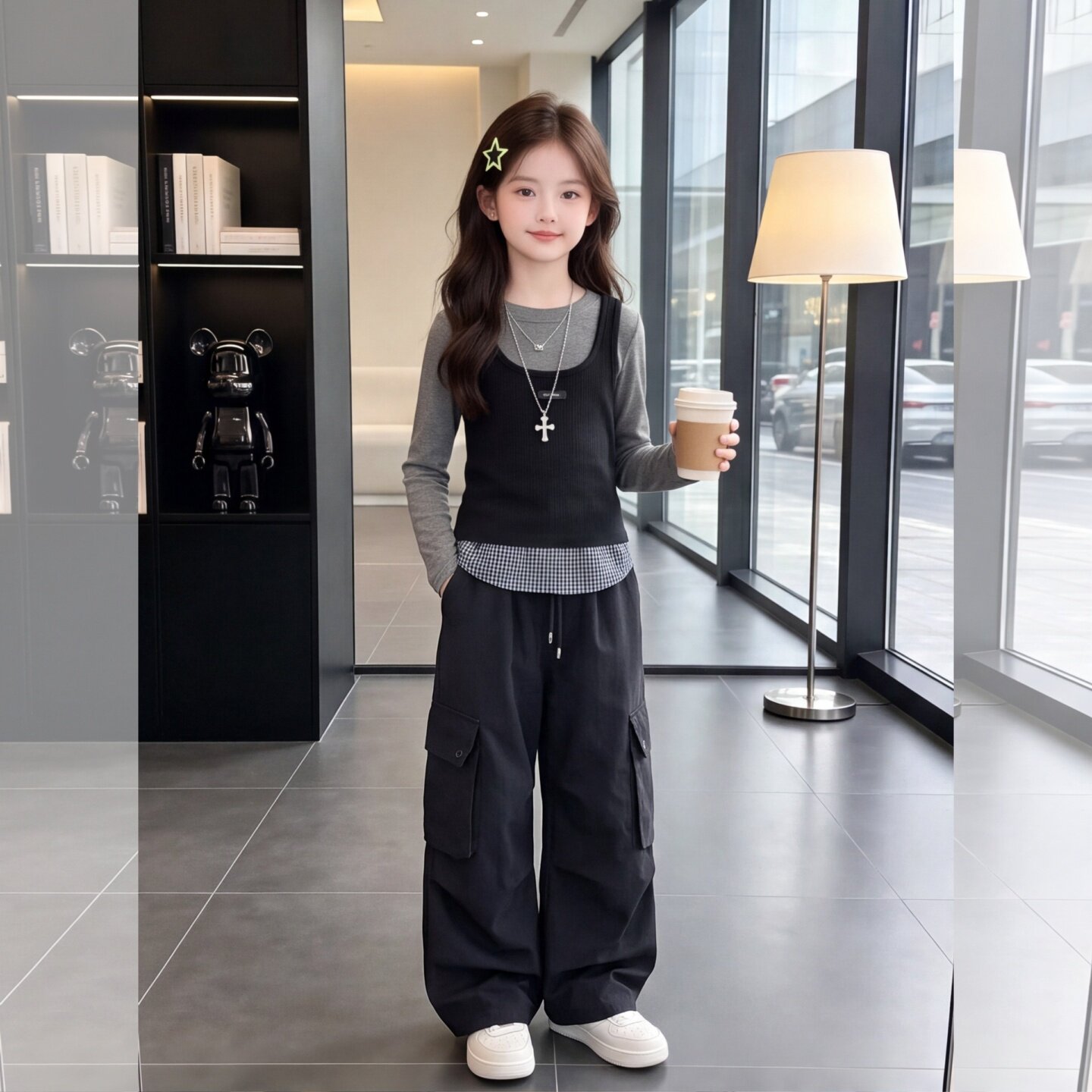 女童2026新款马甲工装裤三件套