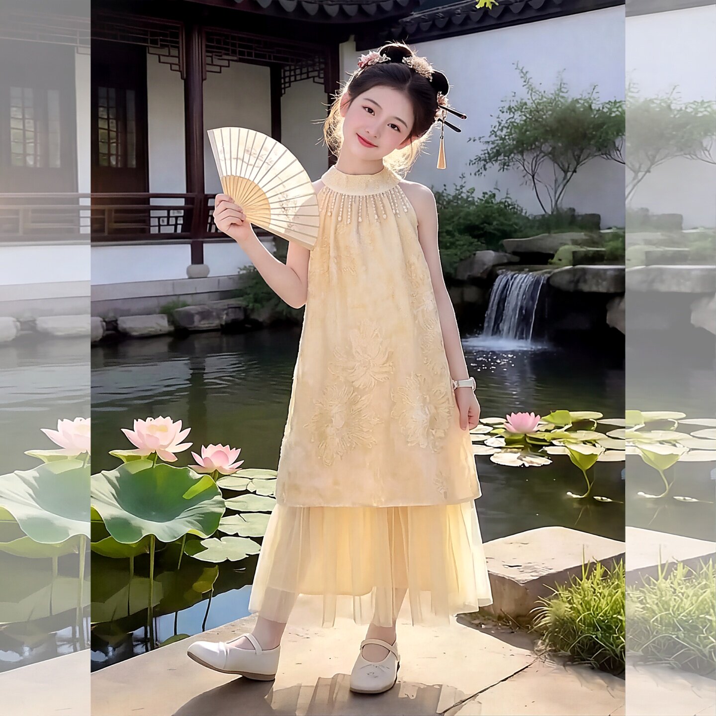 女童无袖挂脖连衣裙夏季2026新款