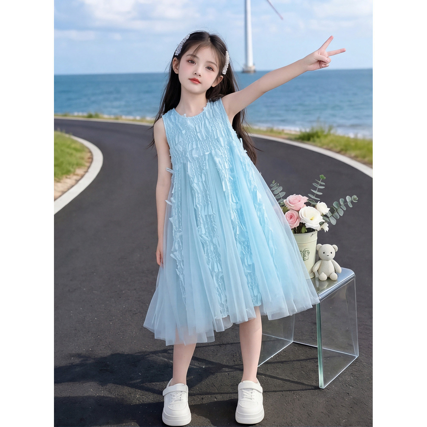 女童森系网纱连衣裙夏季大童无袖