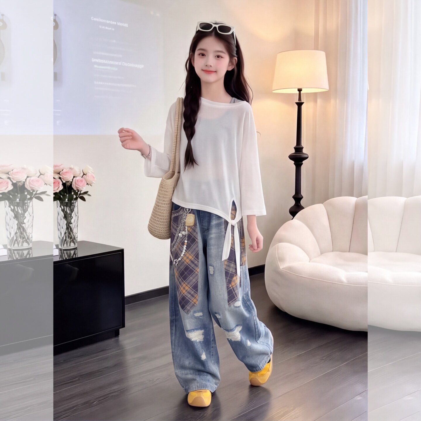 女童印花牛仔裤2026新款时尚秋款