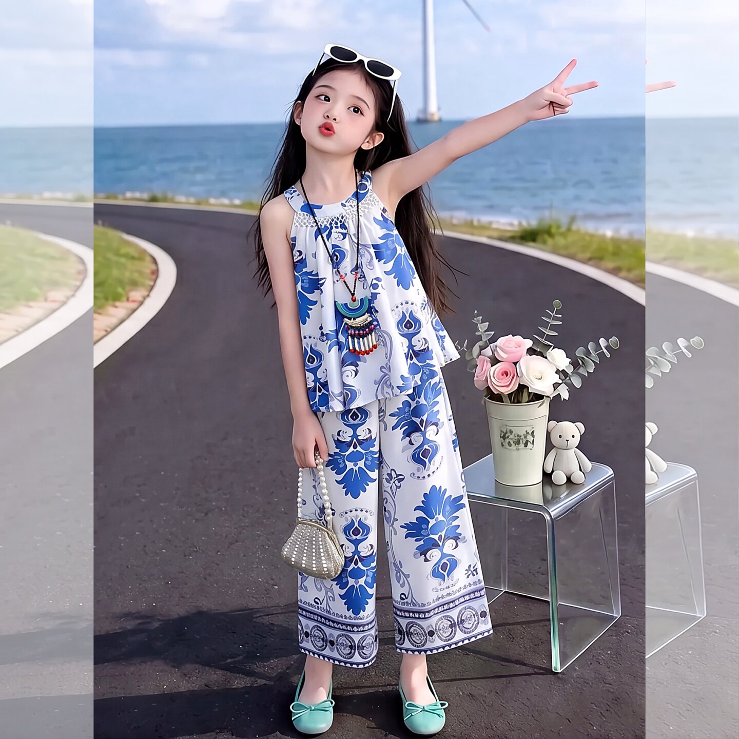 女童夏季民族风印花套装2026新款