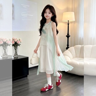 女童旗袍连衣裙夏季2026新款初中生夏装国风中长款汉服裙儿童裙子