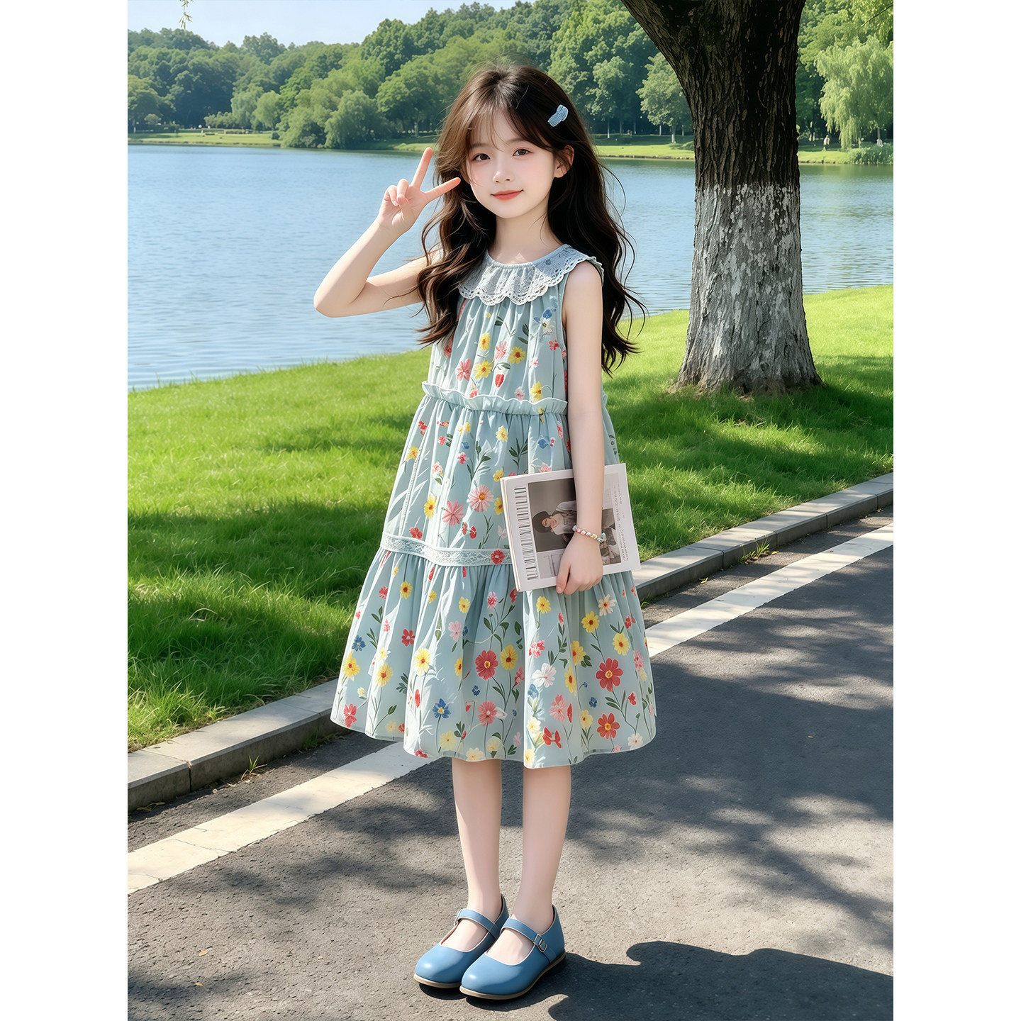 女童连衣裙夏季2026新款儿童洋气碎花无袖蛋糕裙夏装女孩薄款裙子
