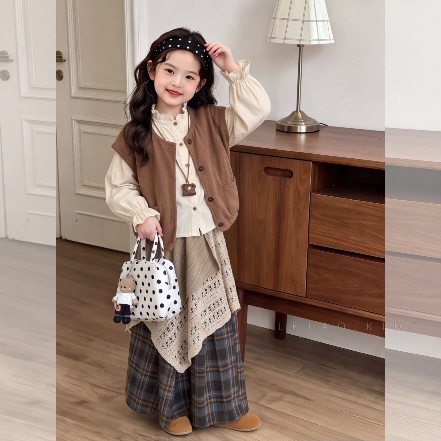 女大童春秋韩范马甲连衣裙三件套