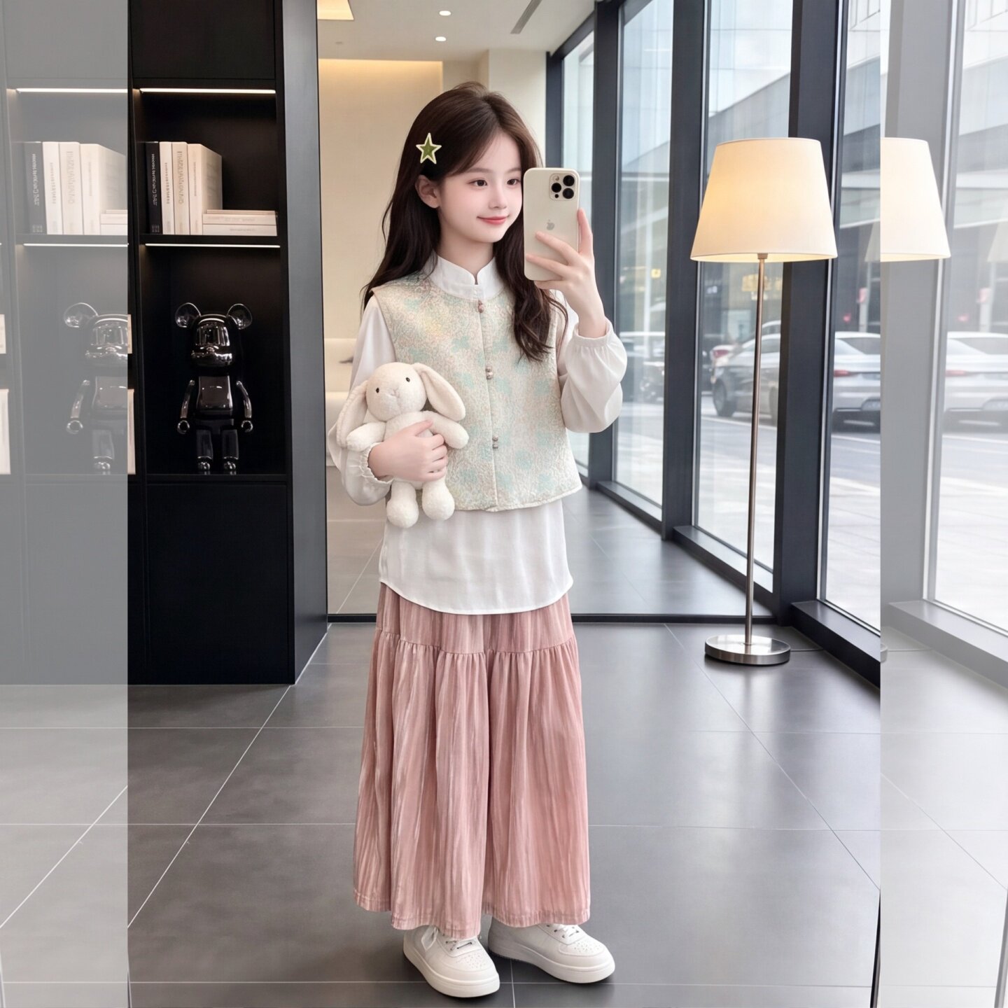 女童春秋新中式缎面裙子三件套