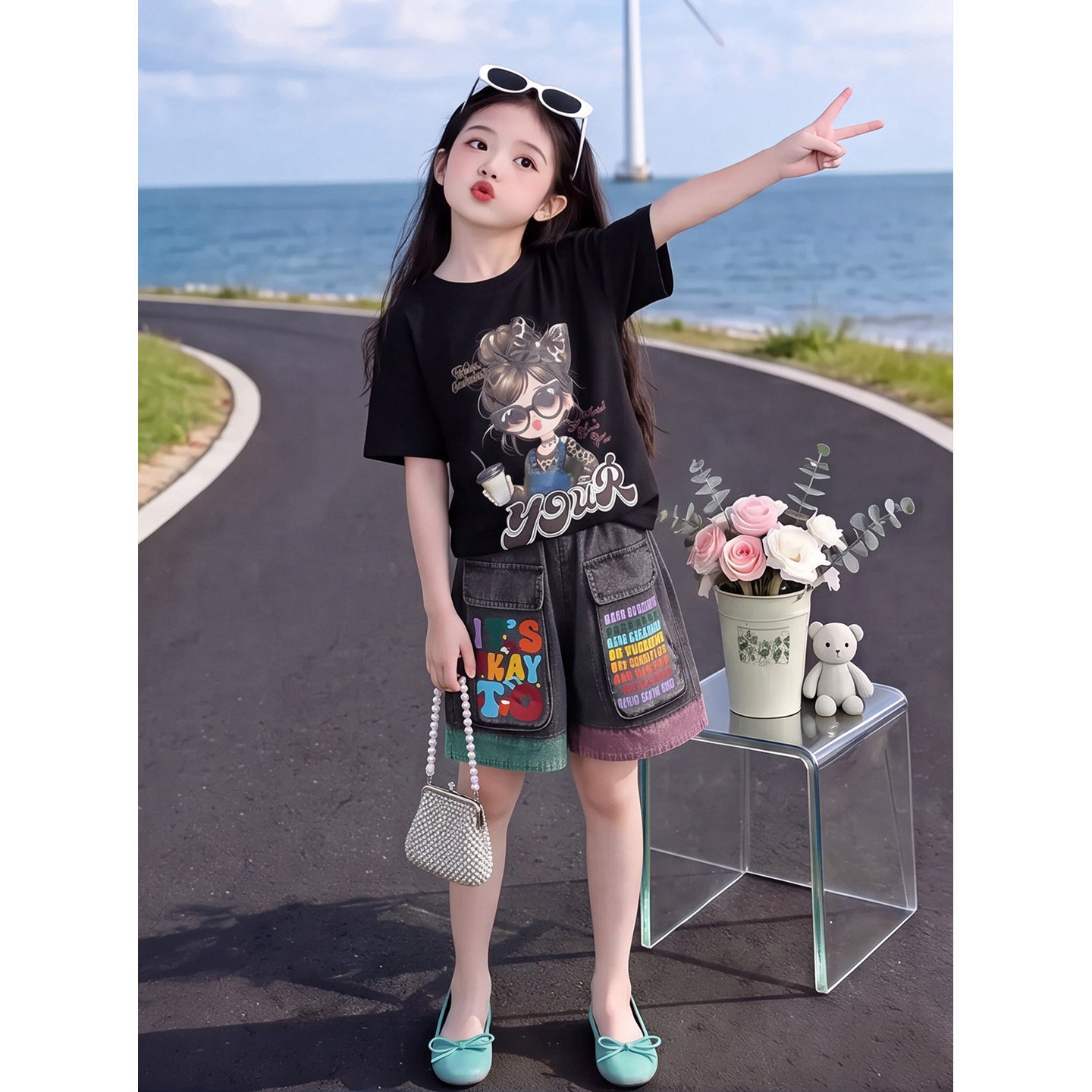 女童夏季嘻哈风短袖T恤中大童爵