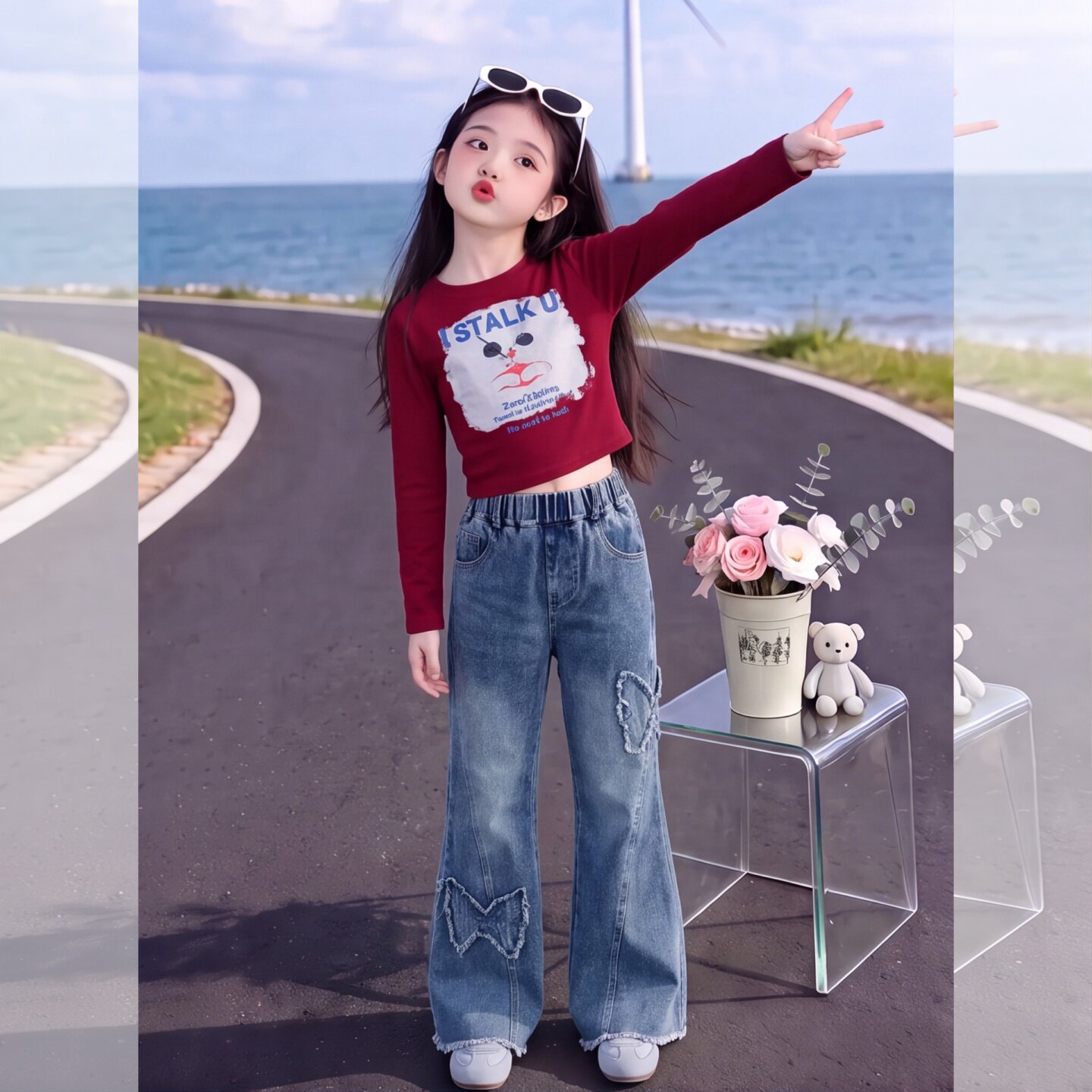 女童喇叭裤秋季款2026新款儿童牛