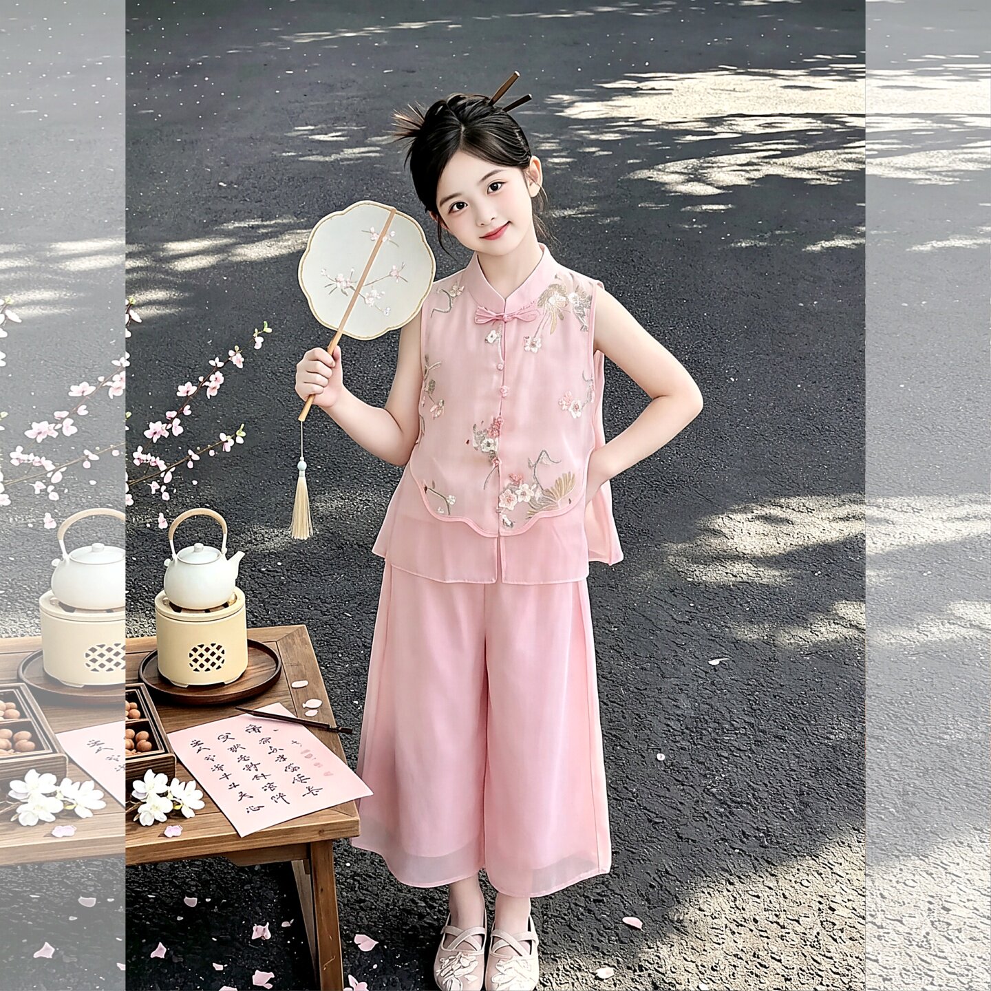 女孩新中式唐装汉服夏季套装女童