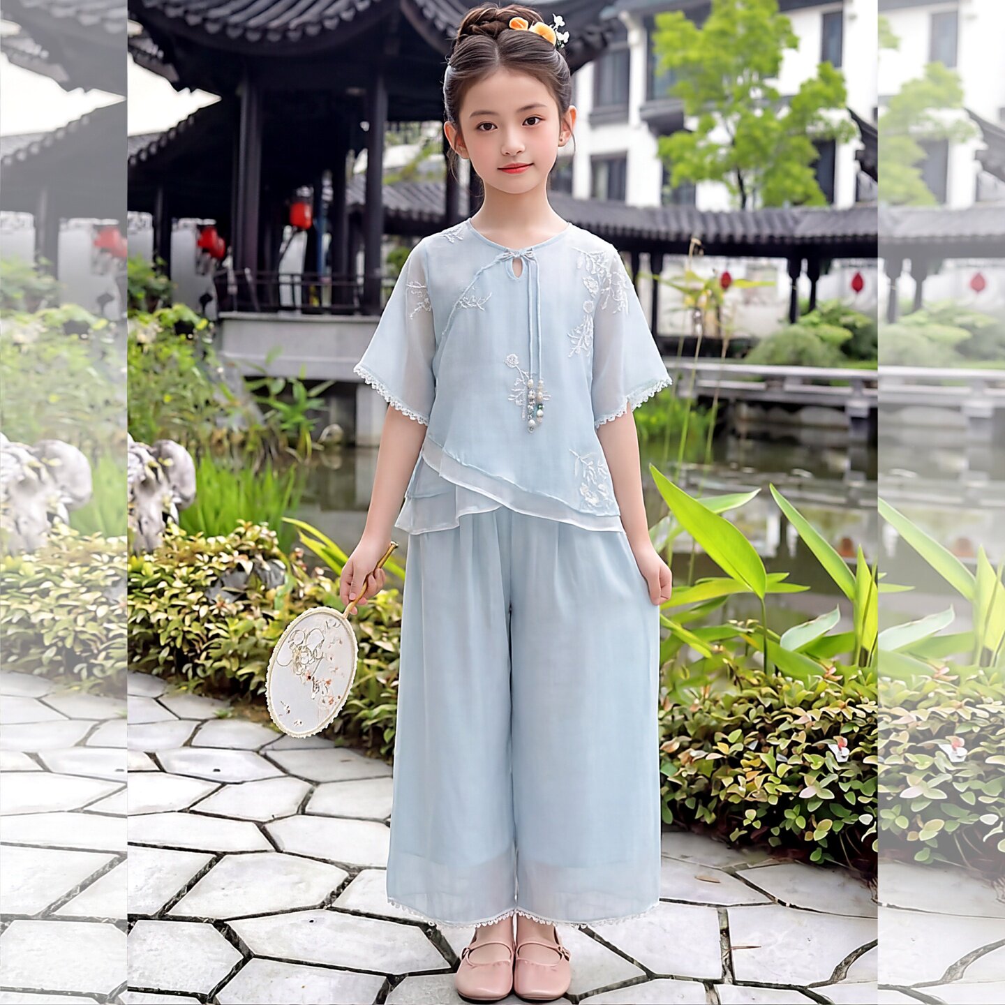 女童夏季中国风套装2026新款女大