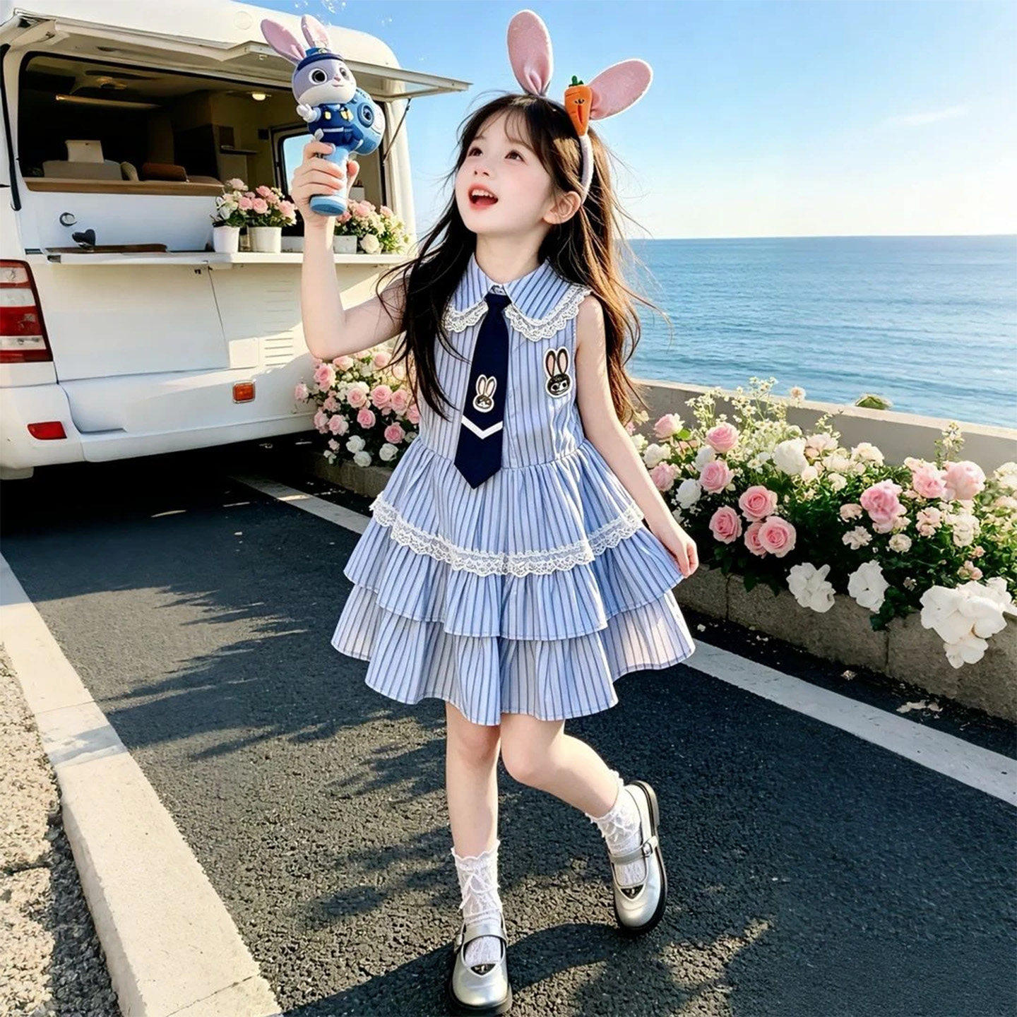 女童兔子警官连衣裙夏季2026新款儿童绝美裙子女大童巨好看公主裙