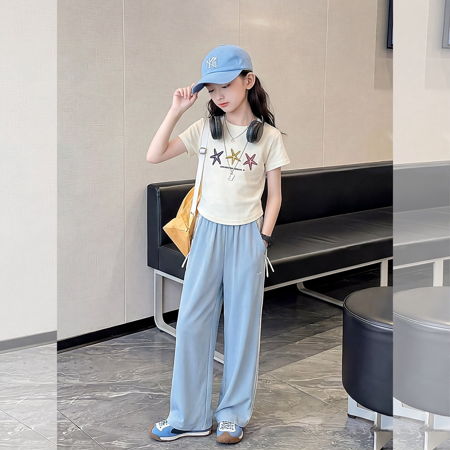 女童夏凉感短袖薄款裤子两件套儿