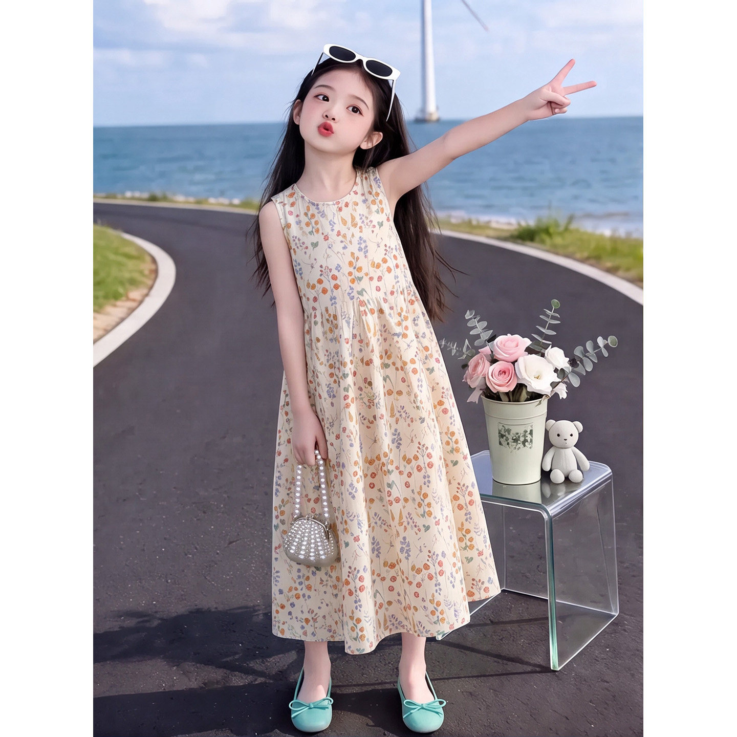 女童夏装无袖碎花连衣裙2026韩版