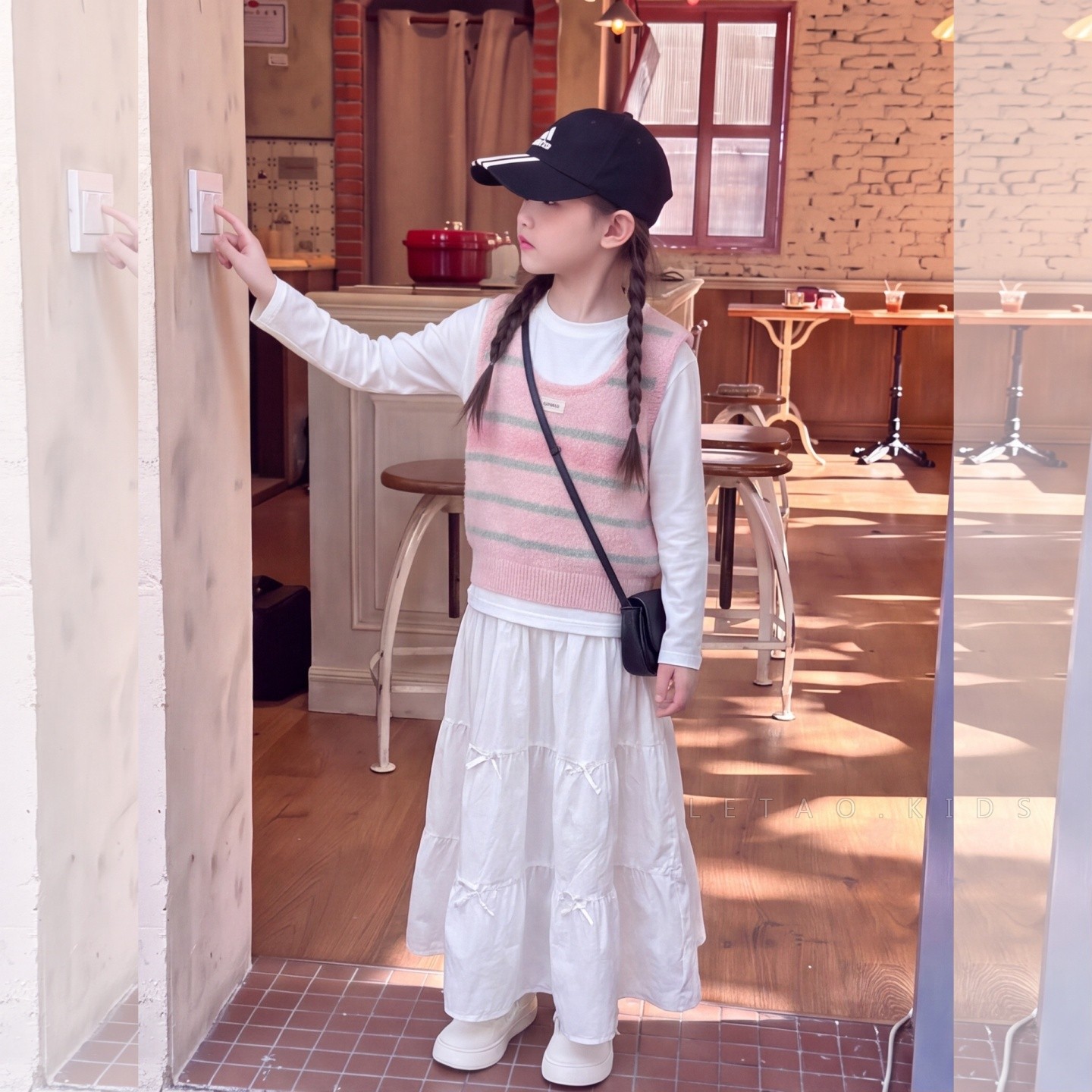 女童韩系早秋针织马甲半裙两件套