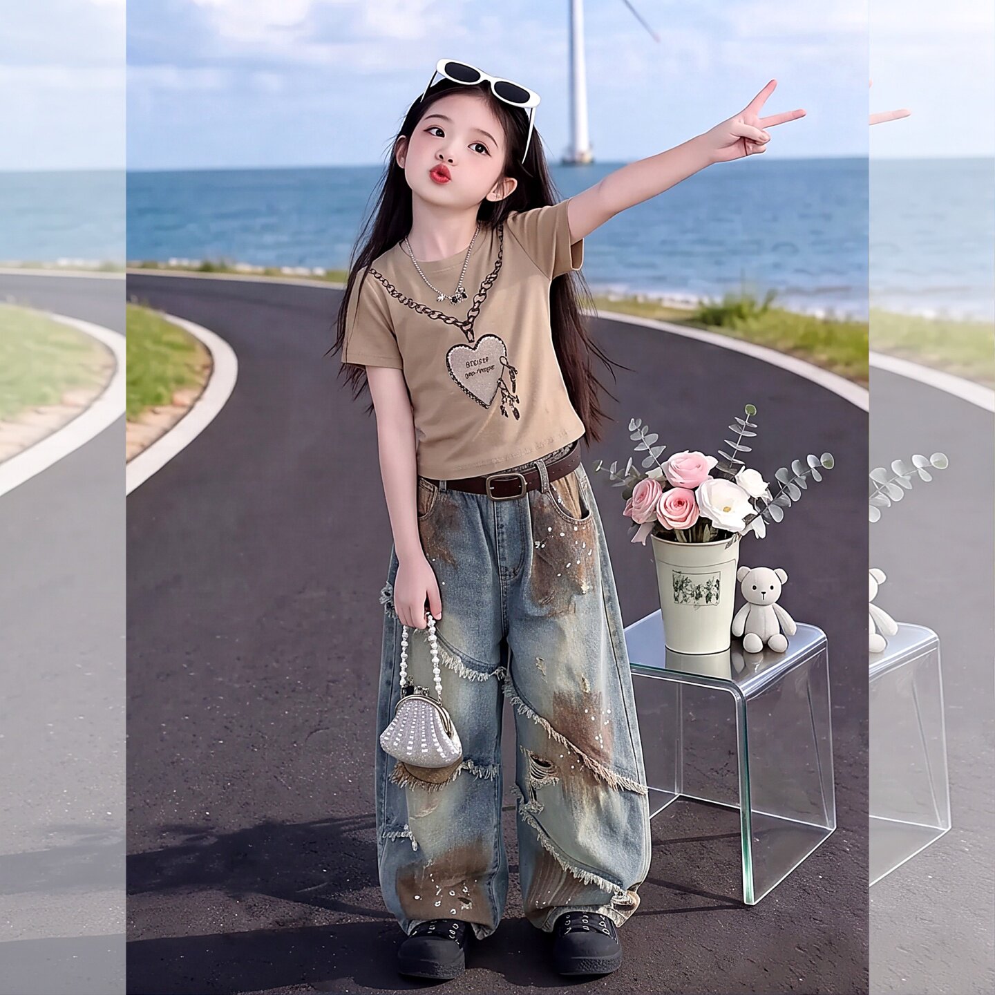 女童美式复古潮流套装夏季儿童爱