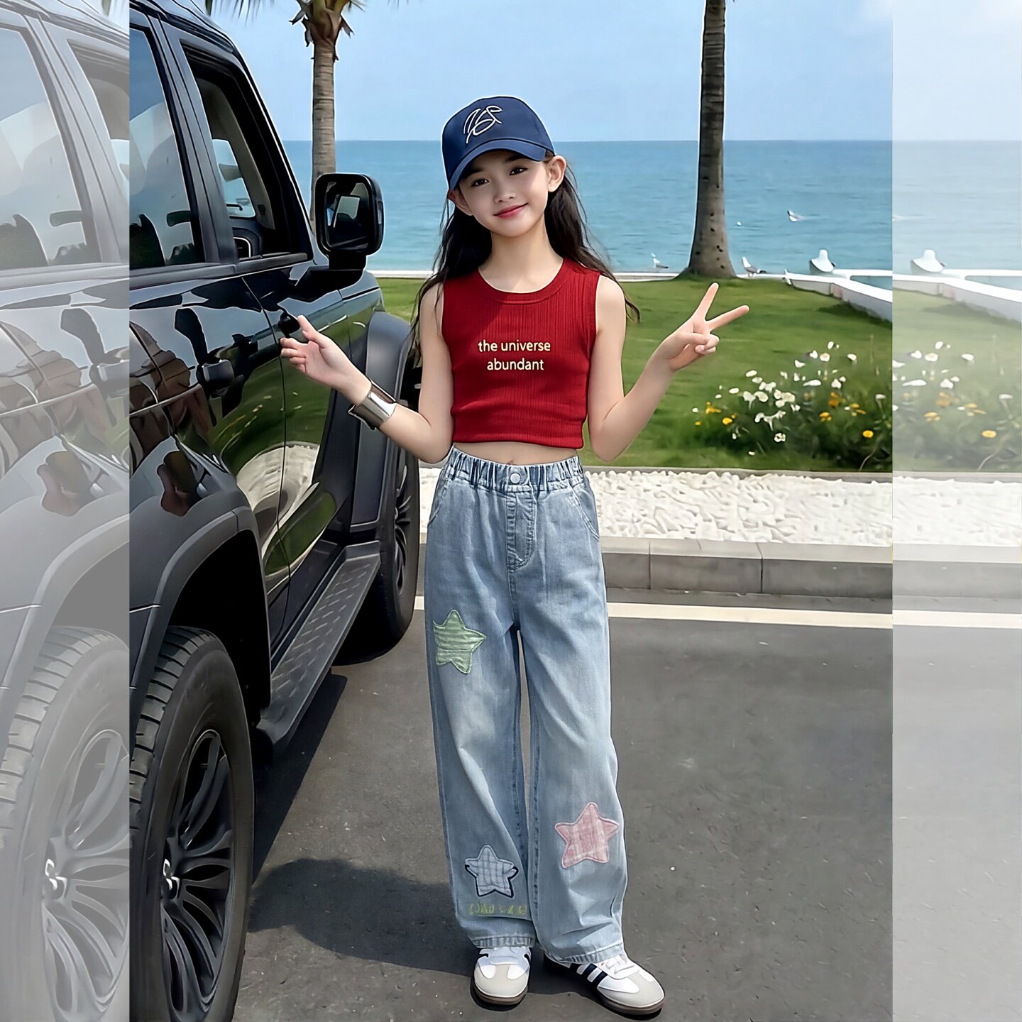 女童天丝牛仔裤夏装薄款直筒裤