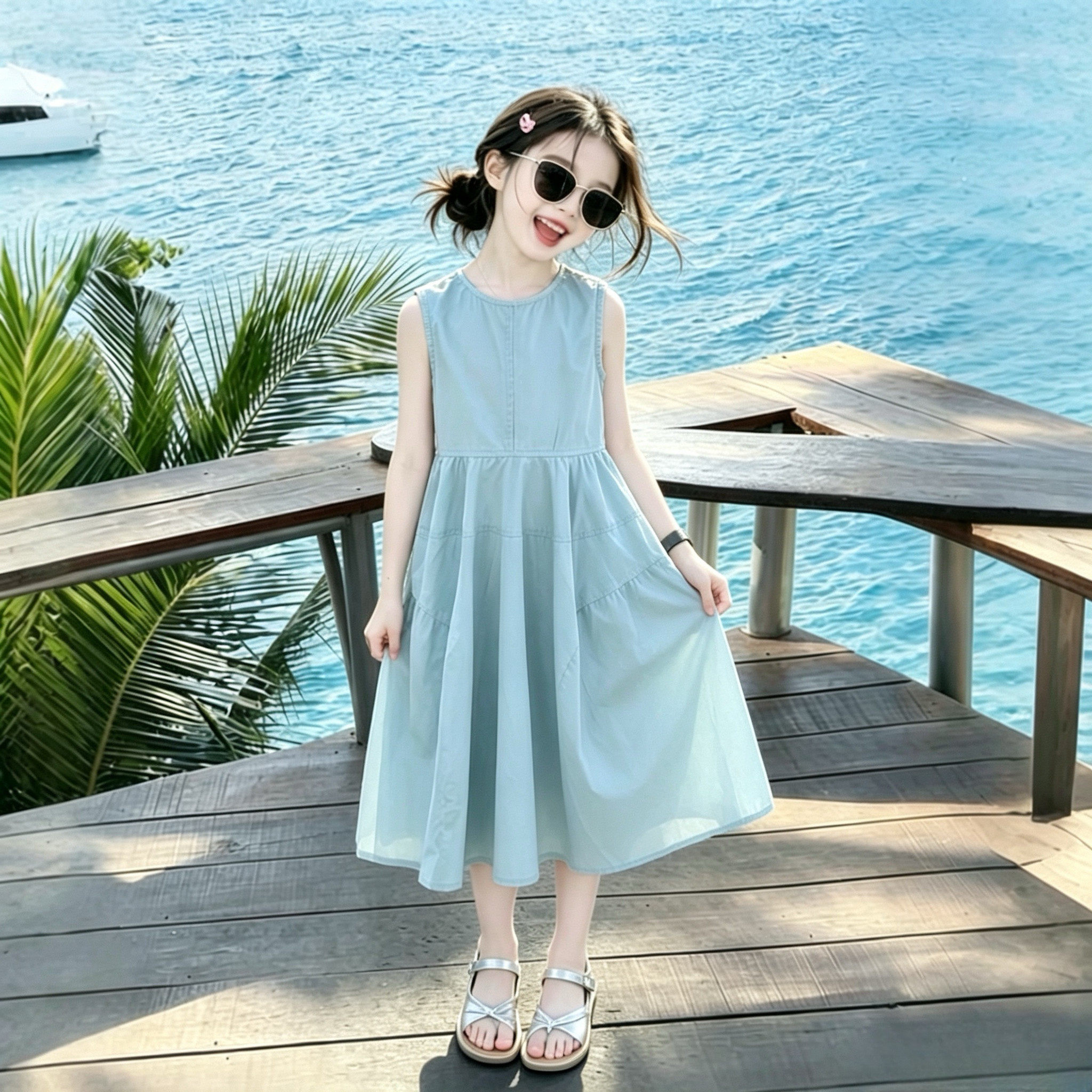 女童连衣裙夏季2026新款儿童无袖背心裙潮女孩夏装长款棉布裙洋气