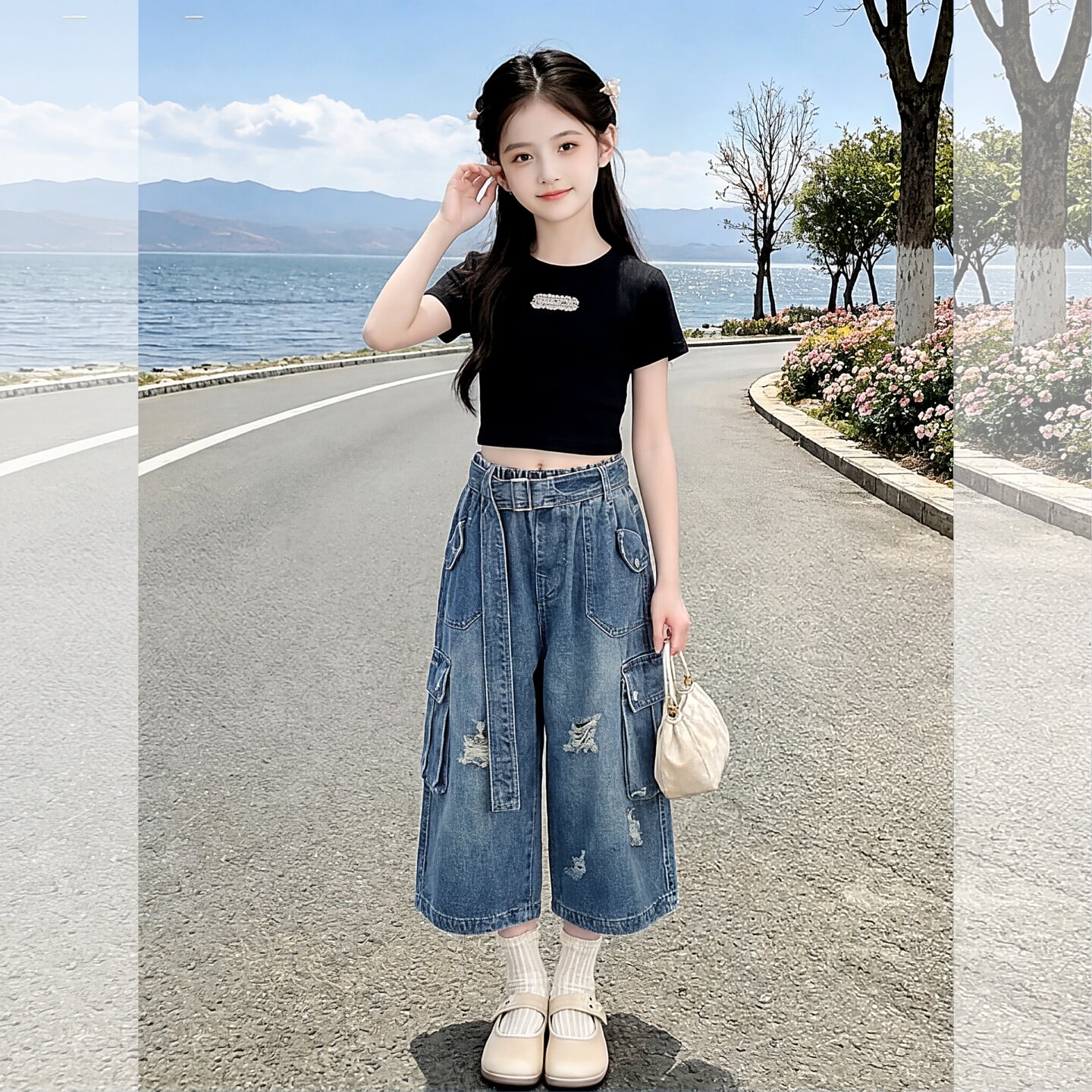女童夏破洞牛仔裤2026新款儿童洋