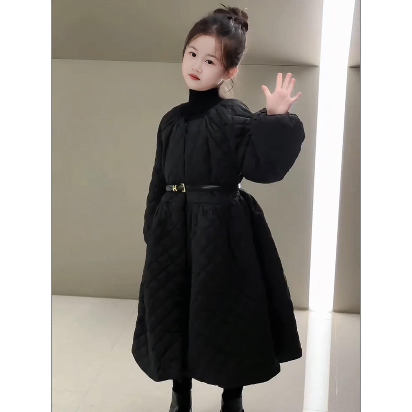 女童棉服冬装2025新款洋气儿童加绒加厚棉衣冬季中长款高级感裙子