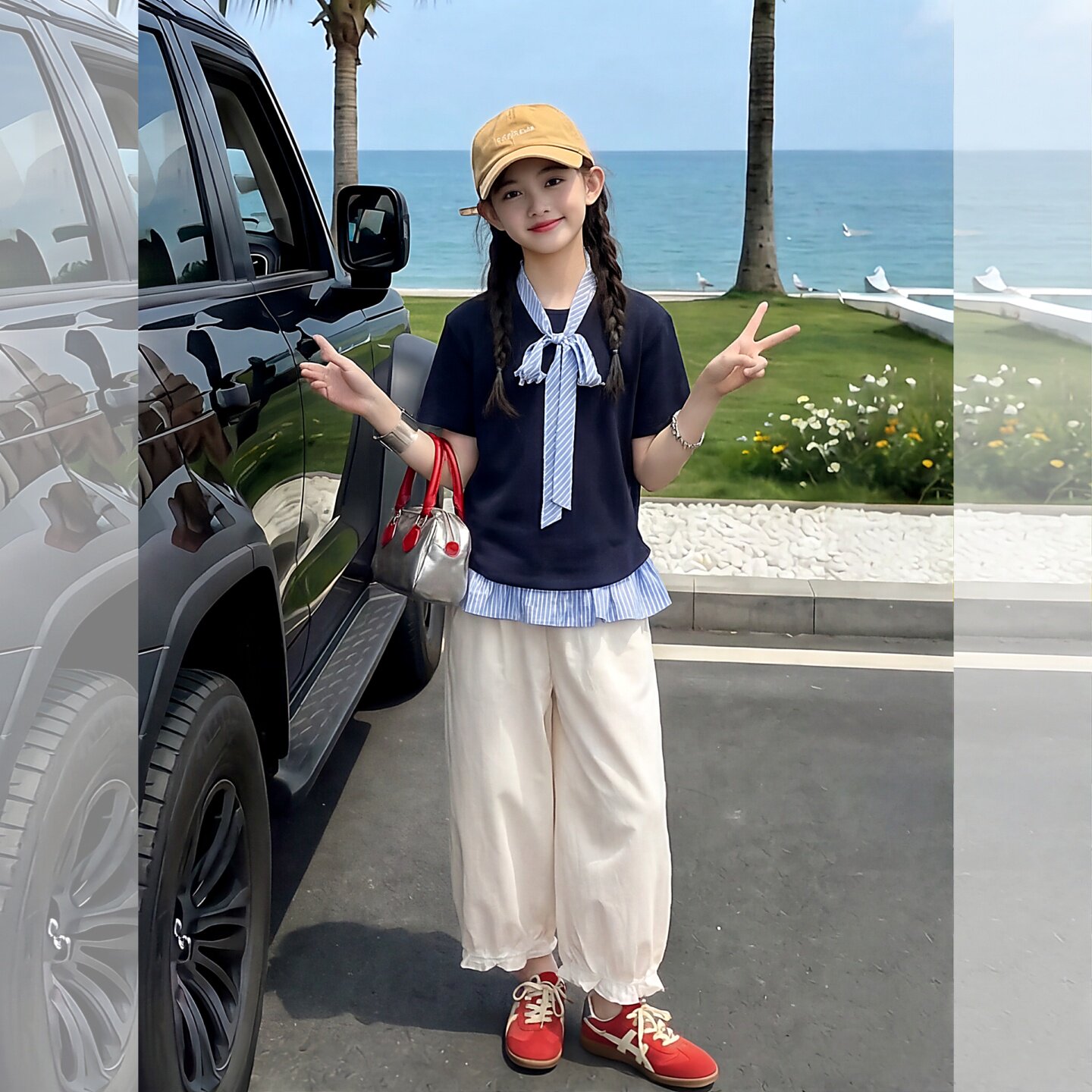 女童夏衬衫穿搭巨好看裤子两件套