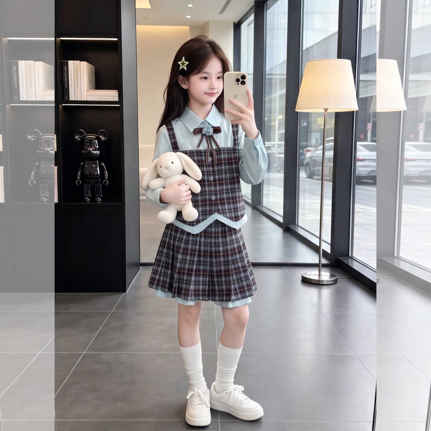 女童春秋JK格子衬衫两件套新款