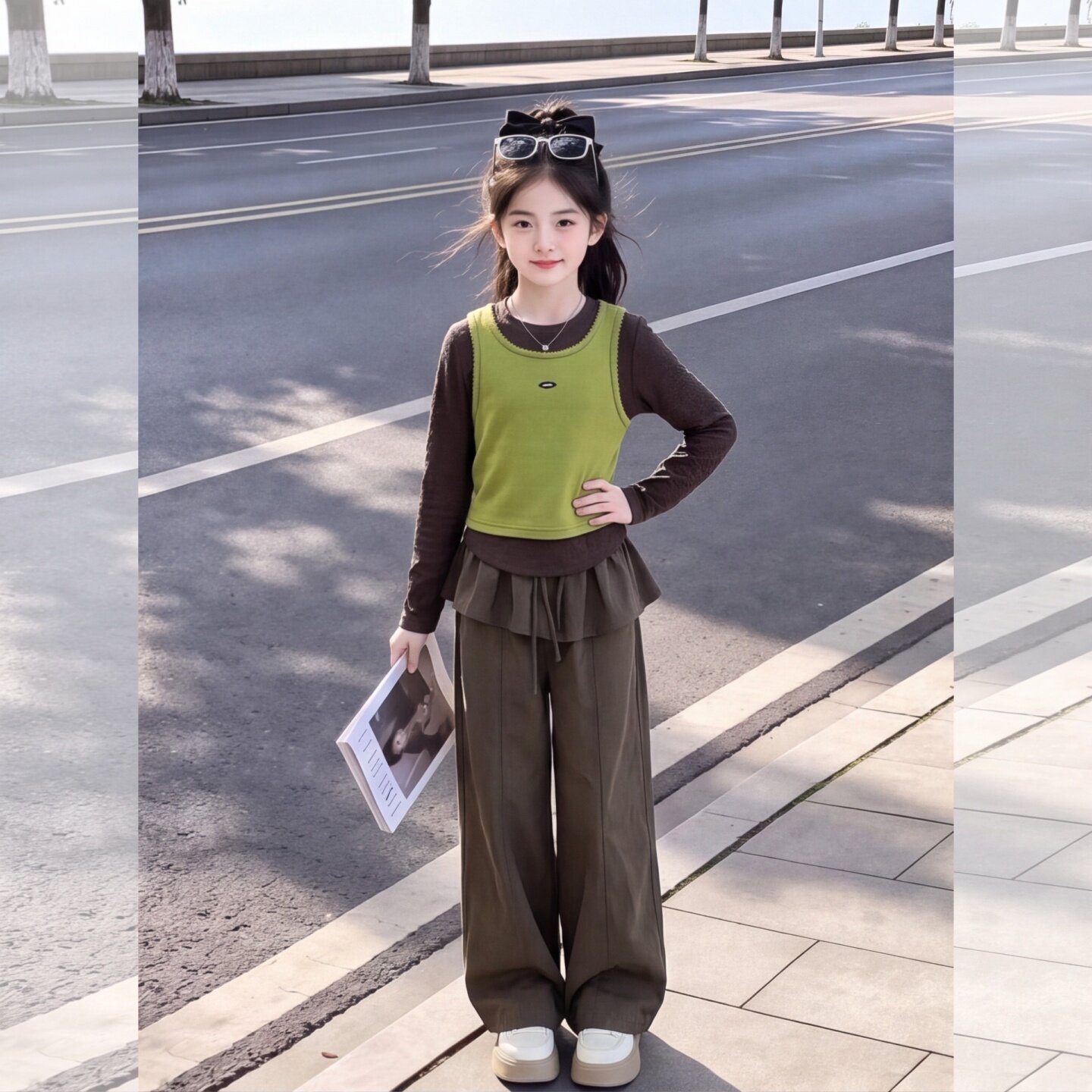 女童长袖阔腿裤套装2026新款秋季