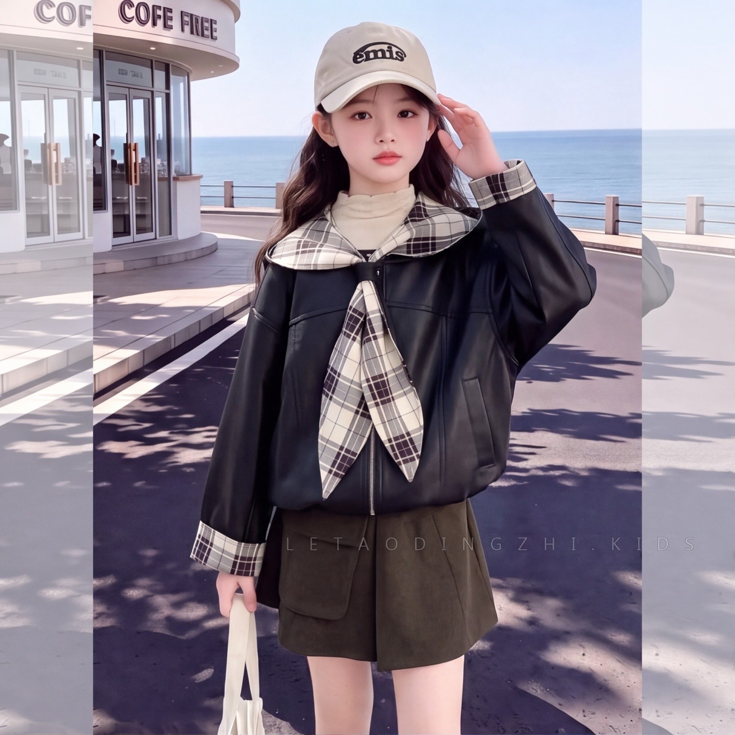 女童皮衣外套春秋季2026新款中大儿童秋装洋气时髦连帽皮夹克上衣