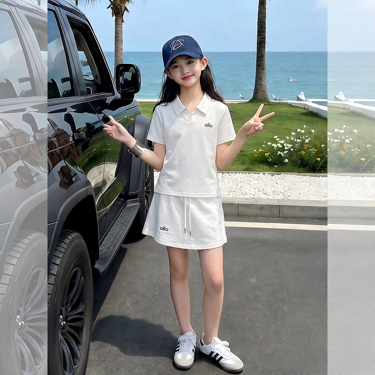 女童夏装学院风POLO衫套装中大童韩版洋气短袖短裙休闲运动两件套
