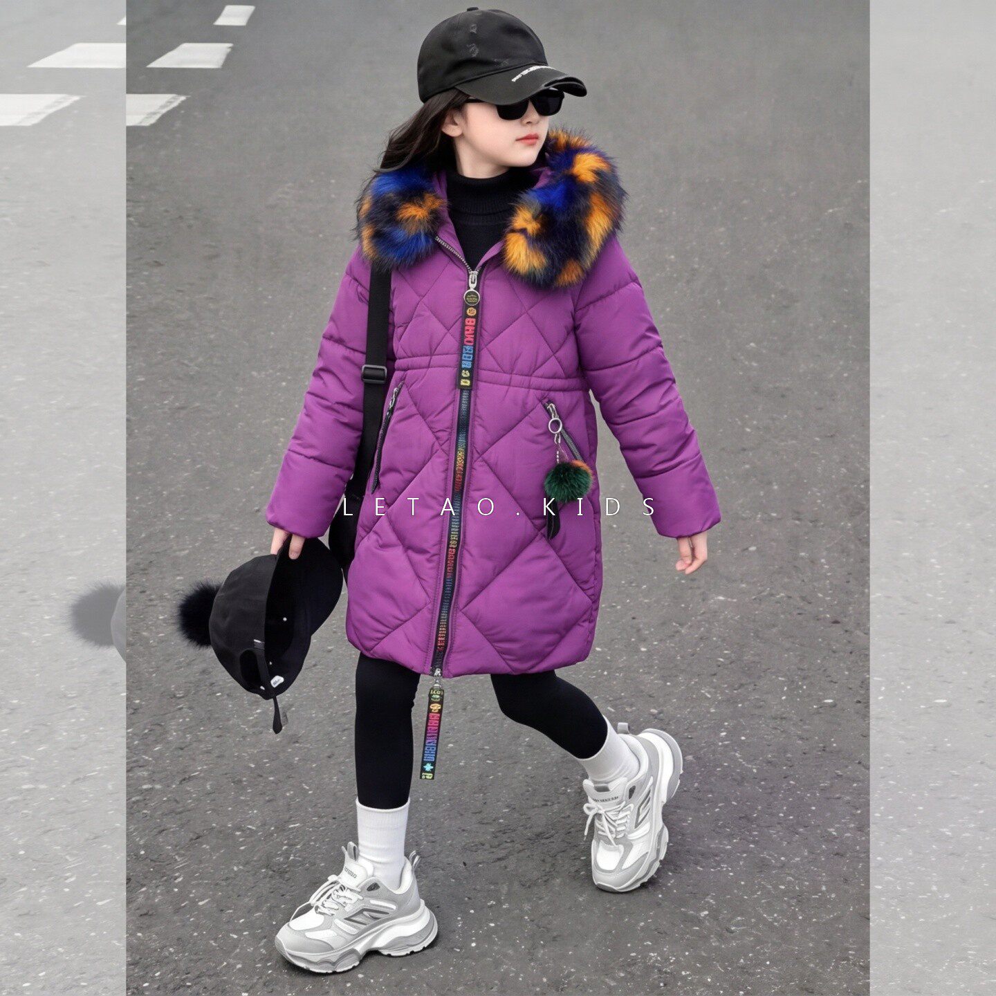 女童冬季修身加棉中长款棉服保暖