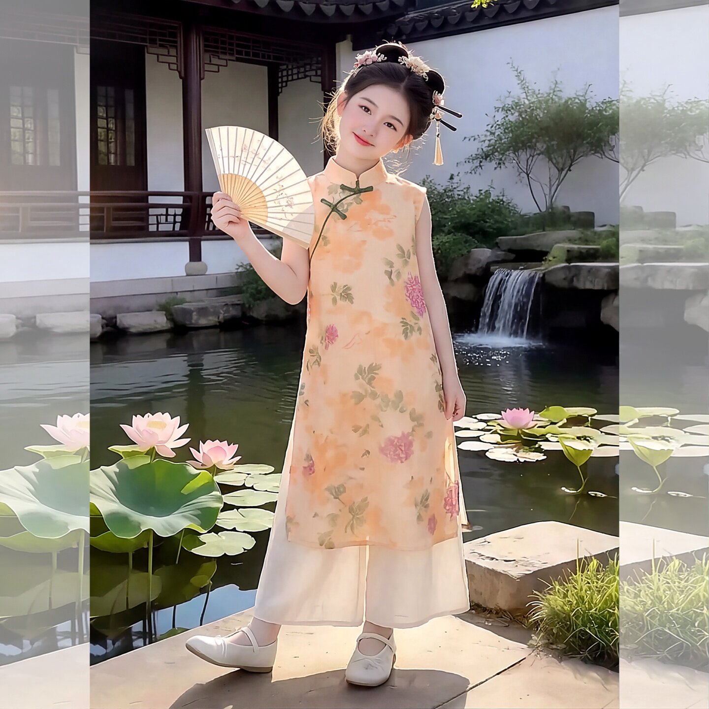 女童新中式夏女孩汉服阔腿裤套装