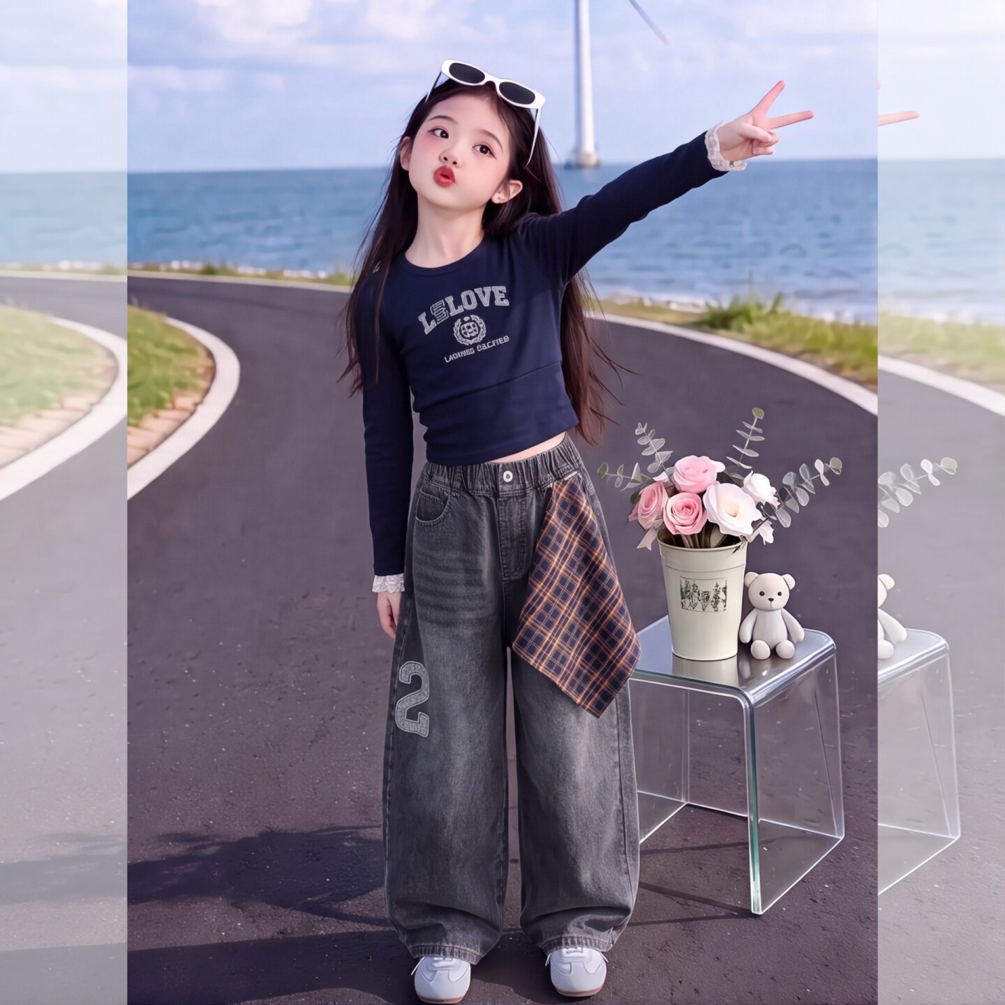 阔腿裤秋装长裤牛仔裤大外穿女童