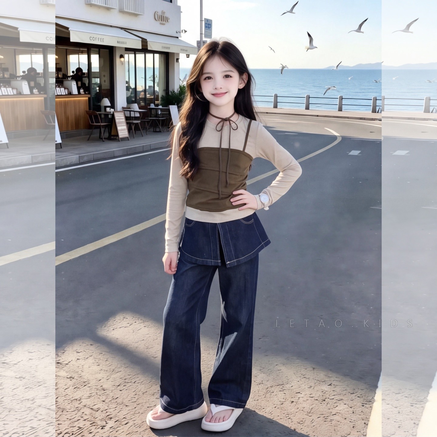 女童超好看秋装套装大童女孩假两图片