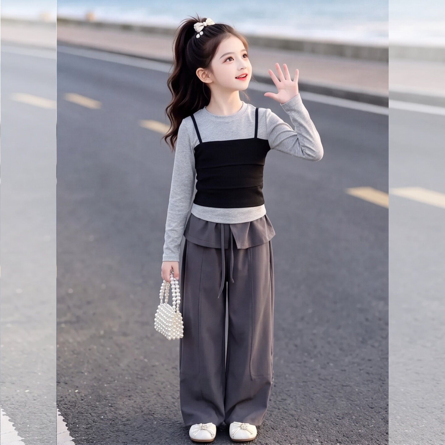 女童秋季套装2026新款儿童假两件