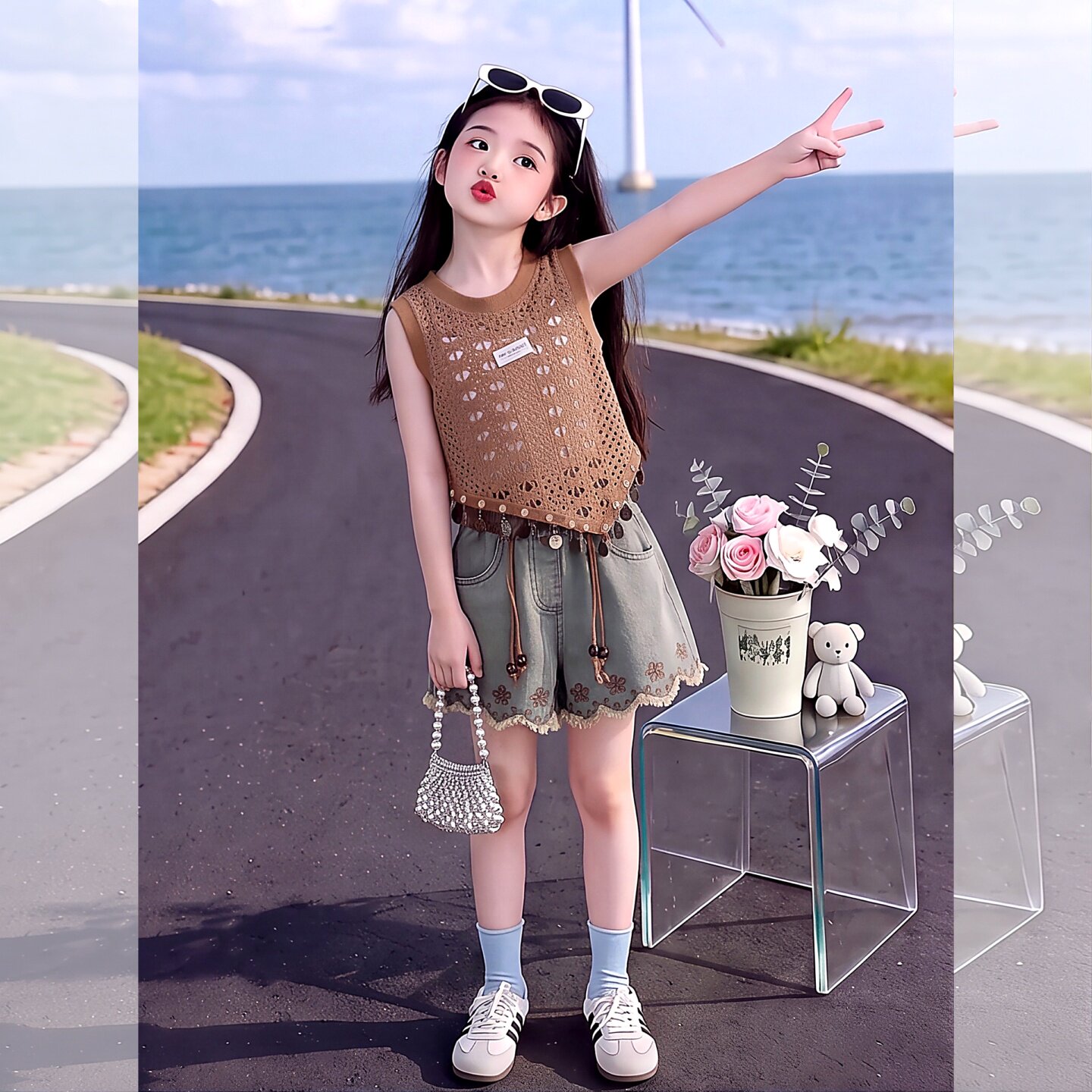 女童潮酷穿搭套装2026夏新款大童