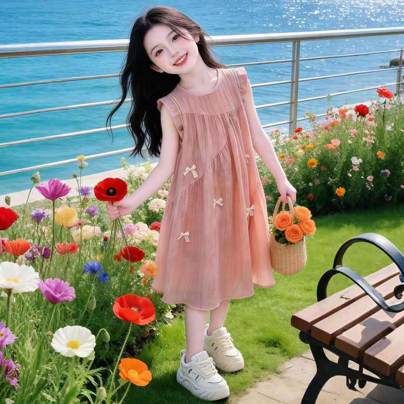 女童蝴蝶结背心裙夏季2026新款儿童甜美裙子夏装中大童网纱连衣裙