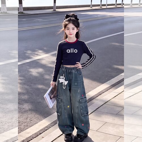 女童秋季牛仔工装裤2026新款网红