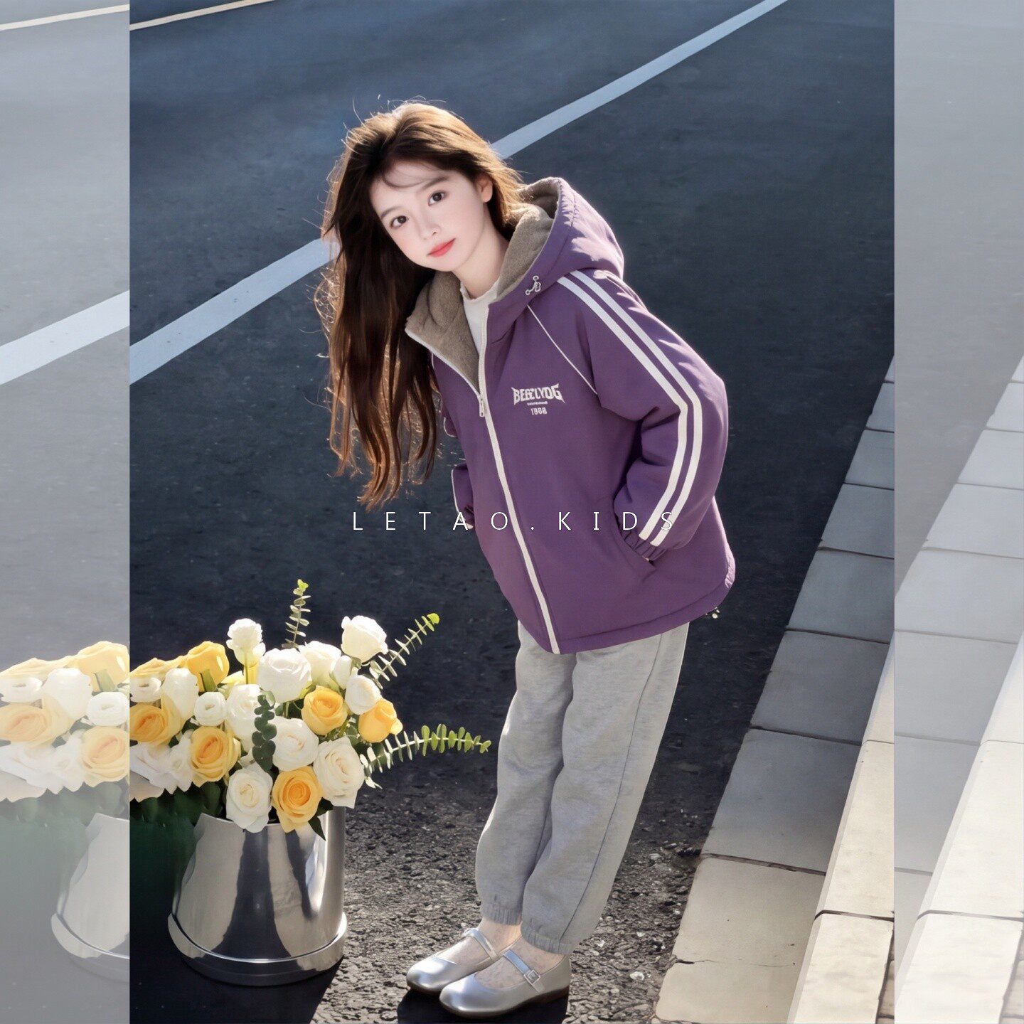 女大童冬连帽加绒加厚冲锋衣外套