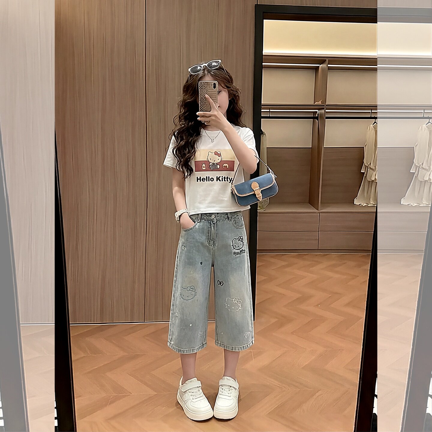 女童KT猫刺绣七分裤2026新品裤子