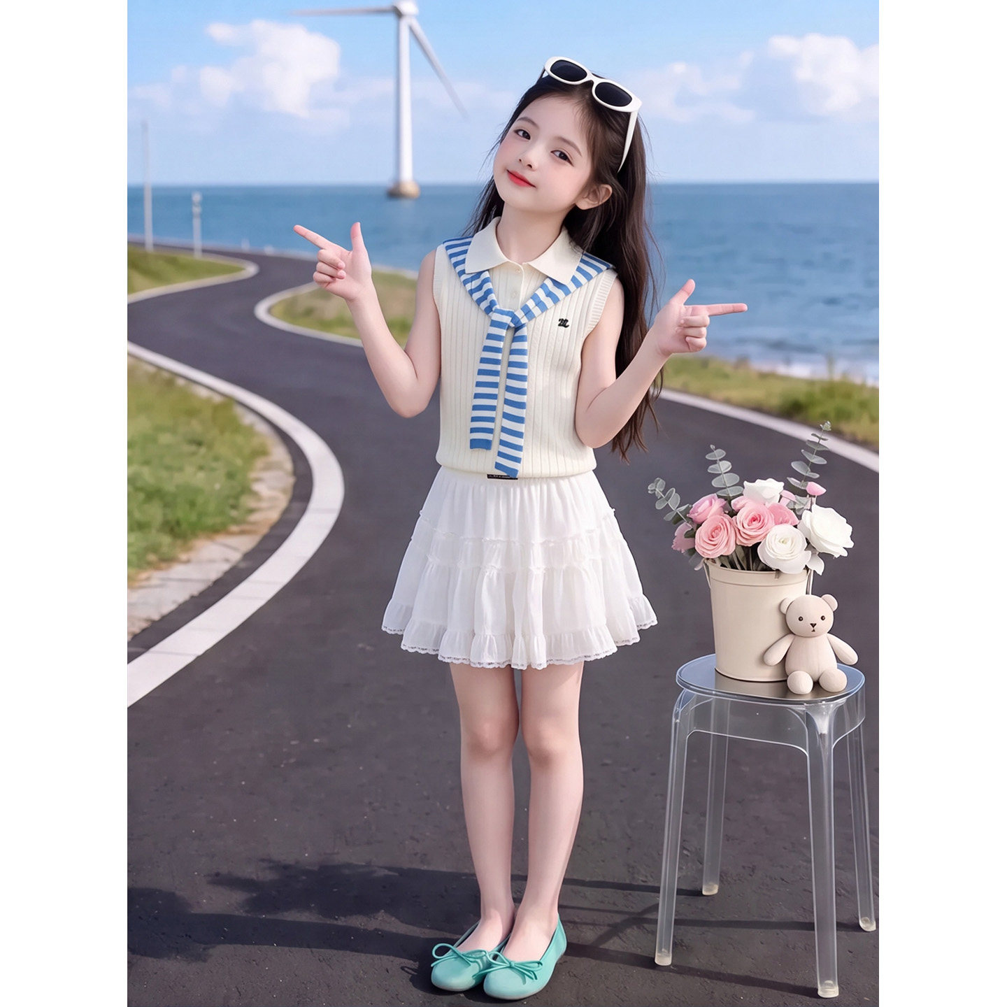 女童夏装套装2026新款中大童学院