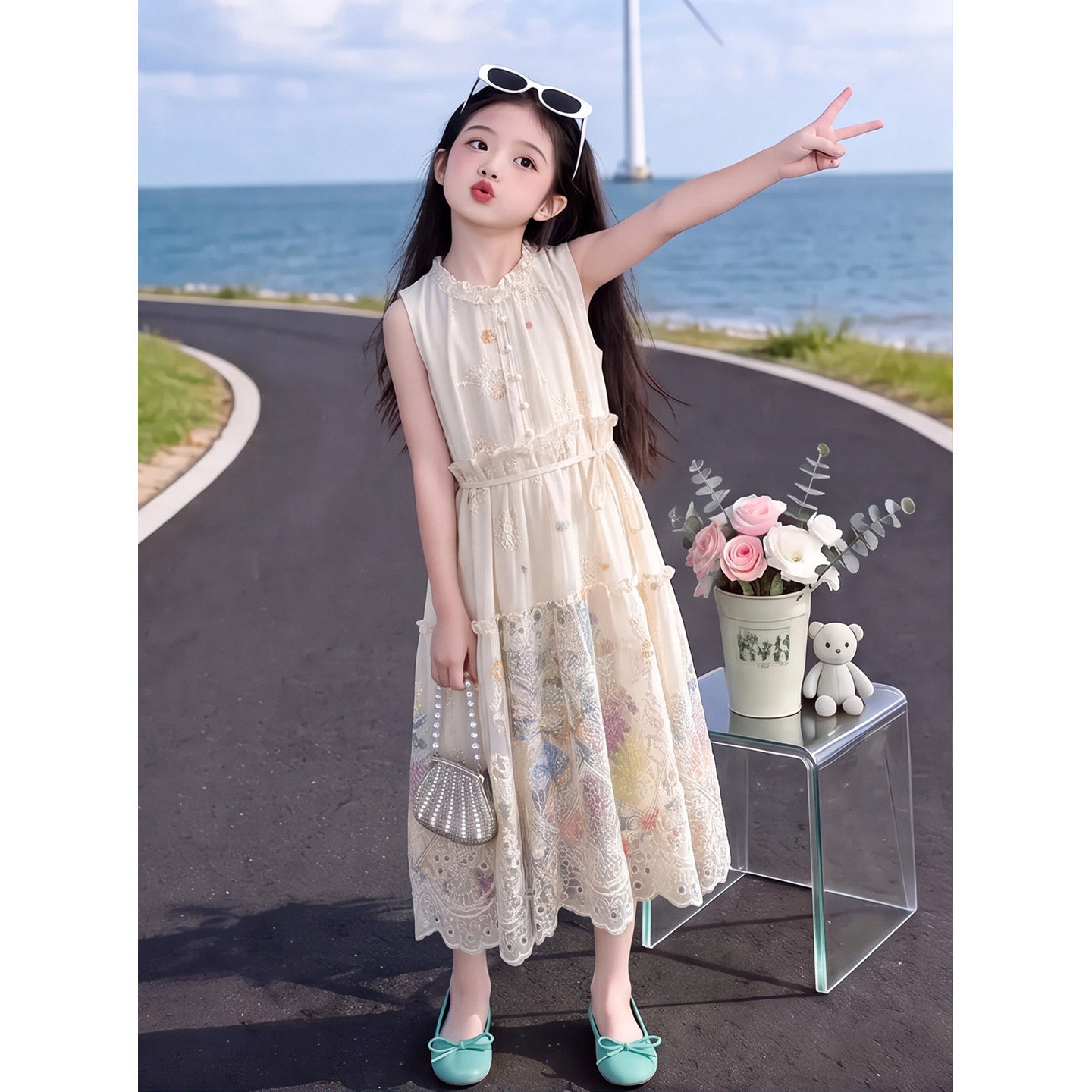 女童夏季连衣裙2026新款田园风印
