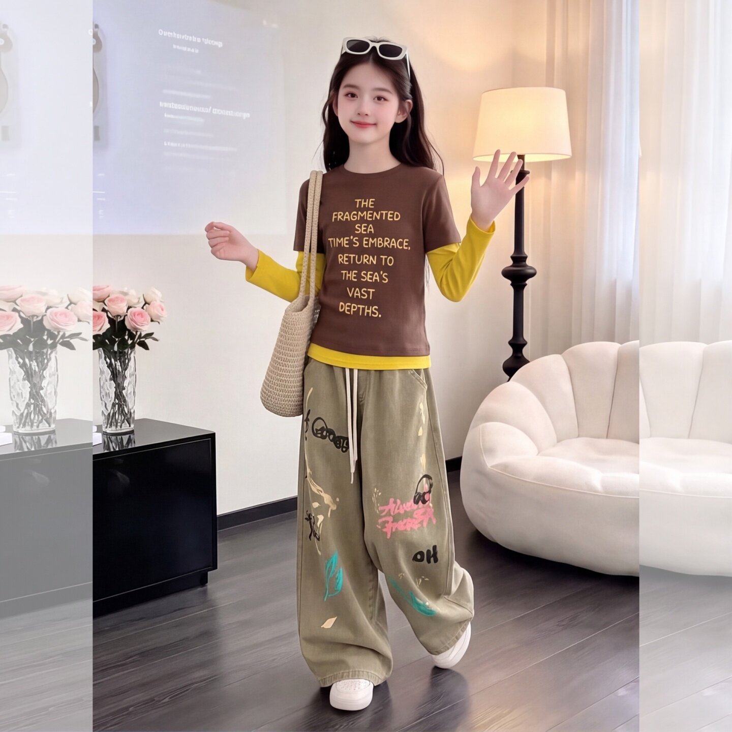 2026女童秋季韩版潮酷假两件上衣