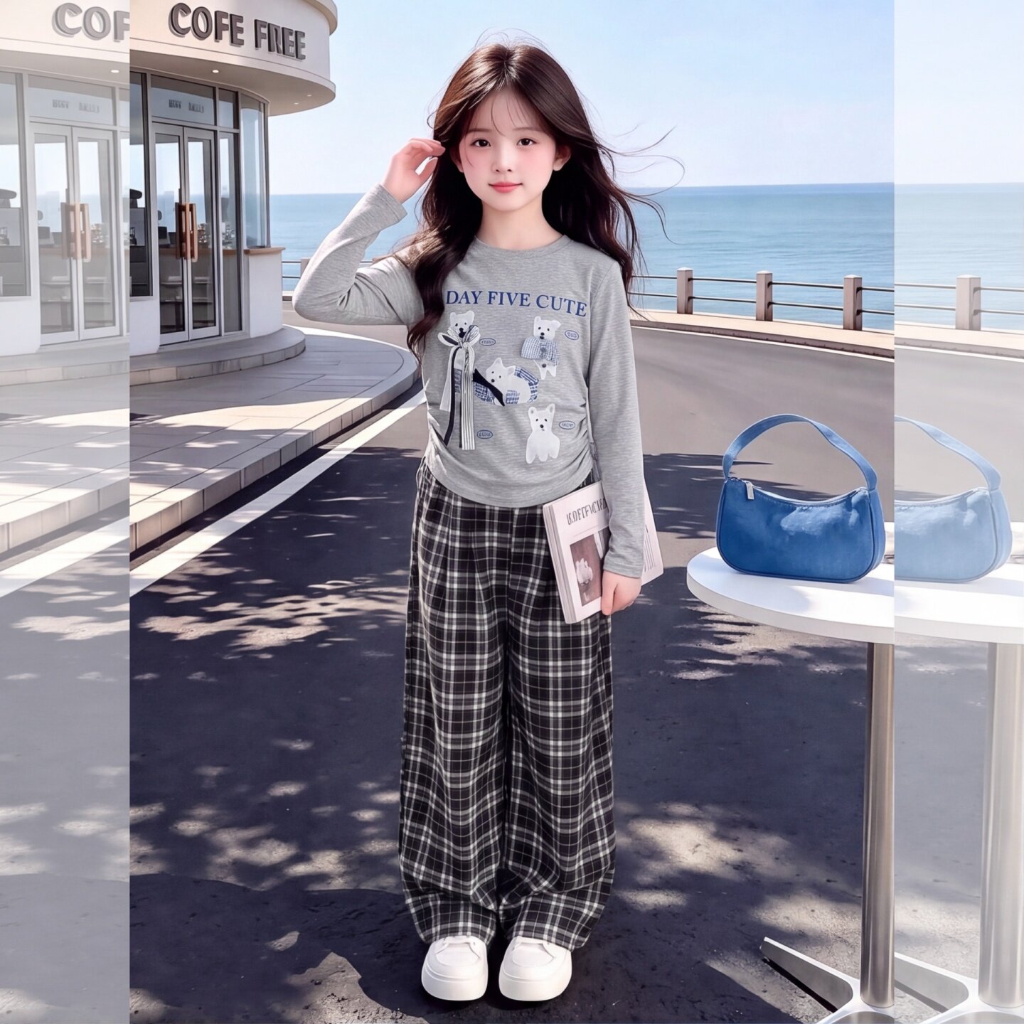 女童T恤套装洋气格子韩版小女孩4