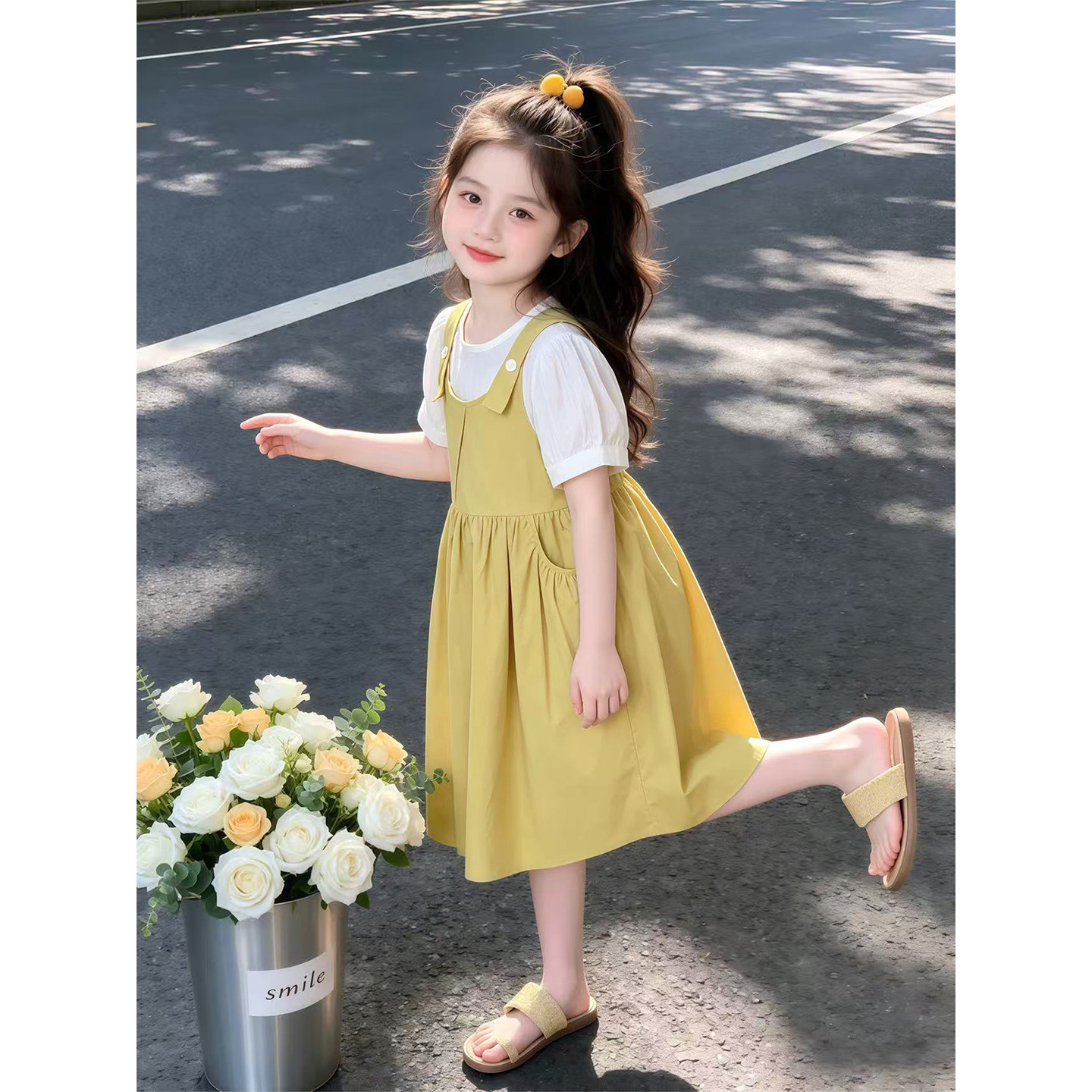 女童夏装连衣裙2026新款儿童洋气韩版女孩夏季假两件甜美公主裙子