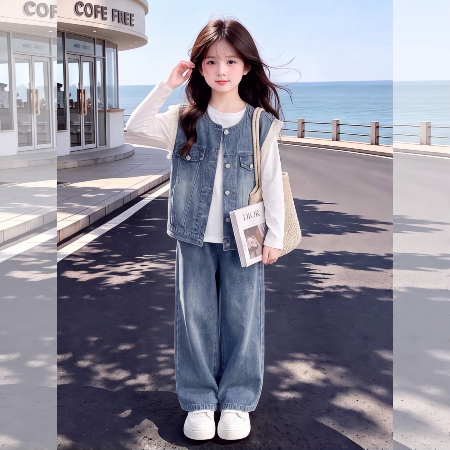 女童牛仔马甲三件套2026新款秋季