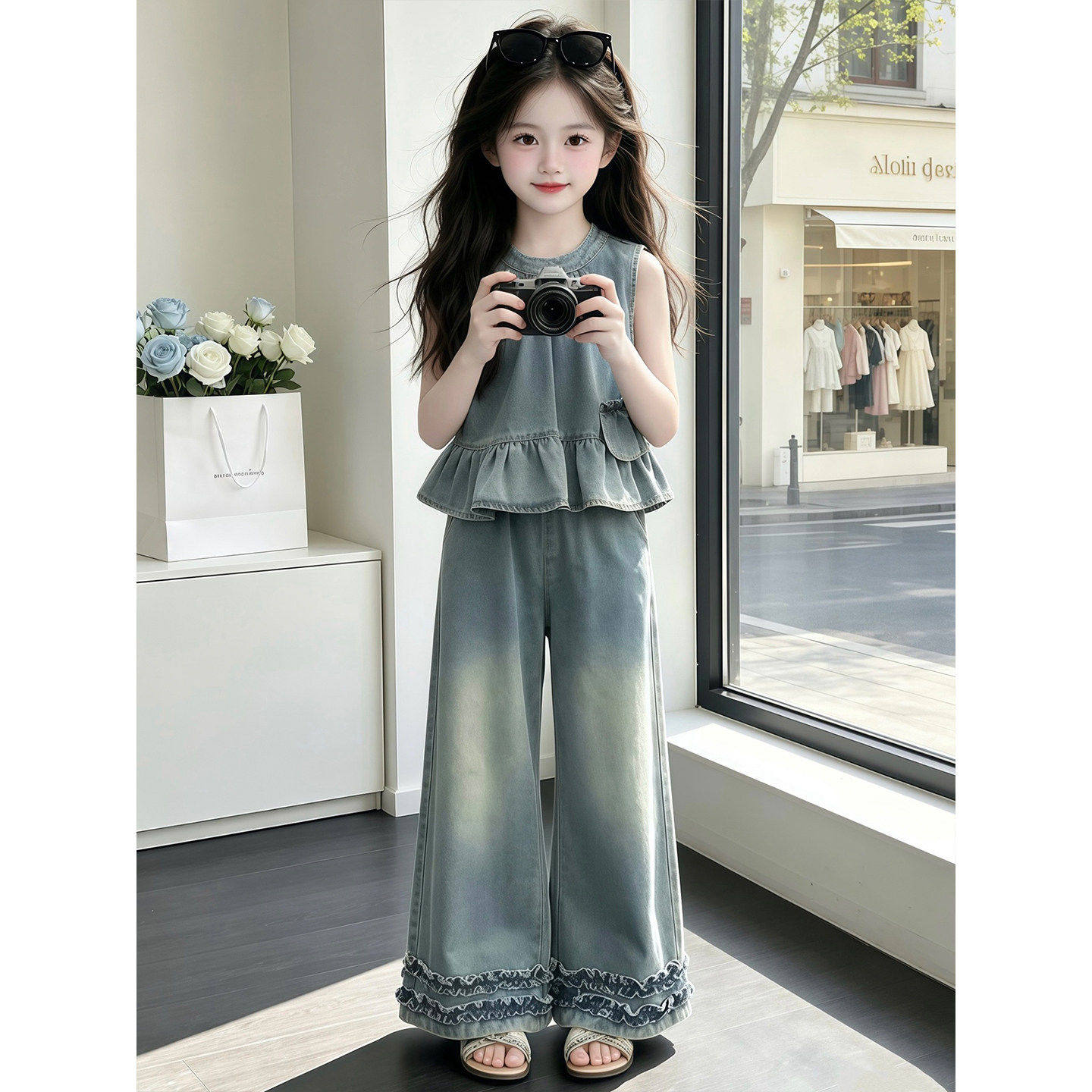 女童2026新款夏套装小女孩独特漂亮衣服儿童夏季薄款牛仔裤两件套