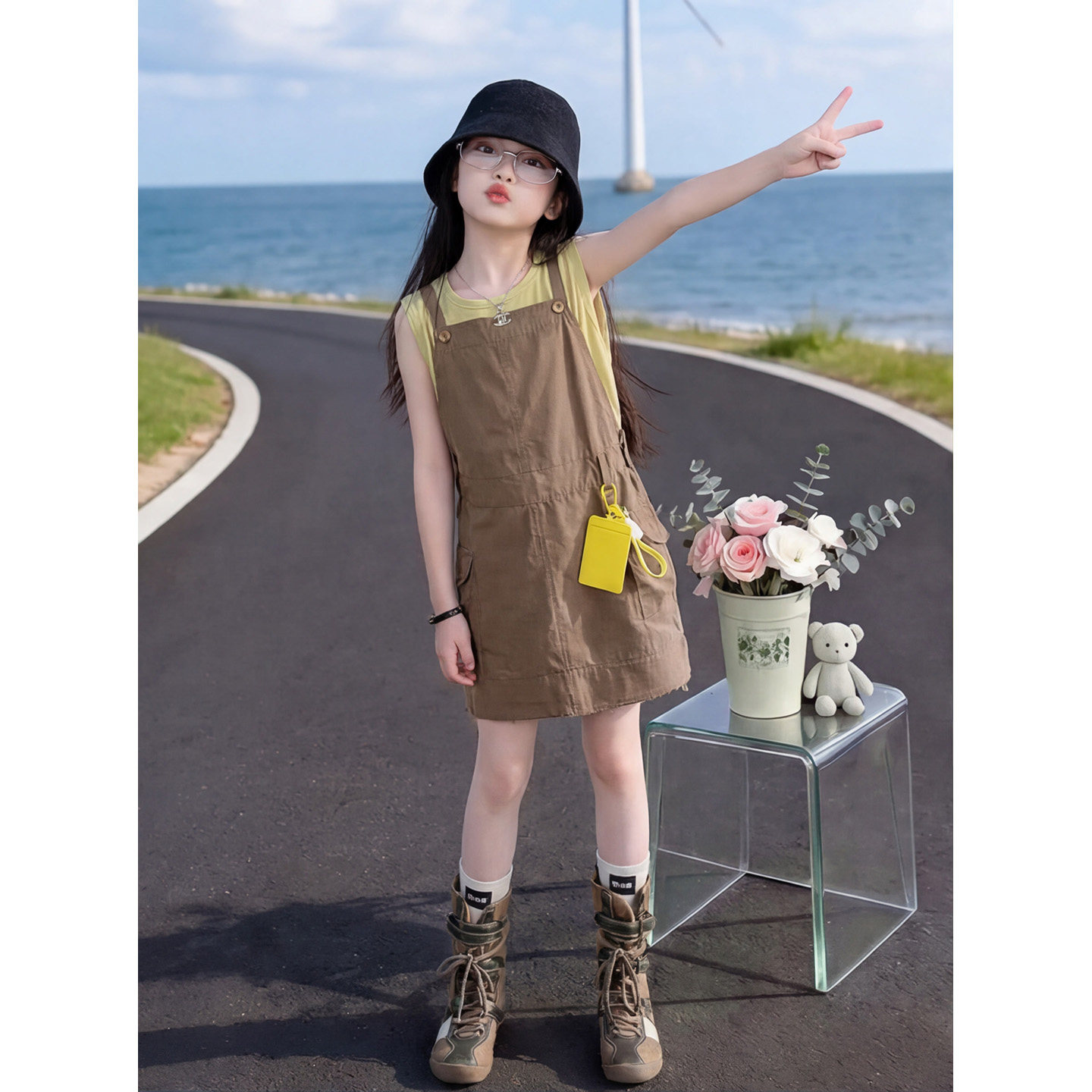 女童2026夏新款宽松短裙背心裙套
