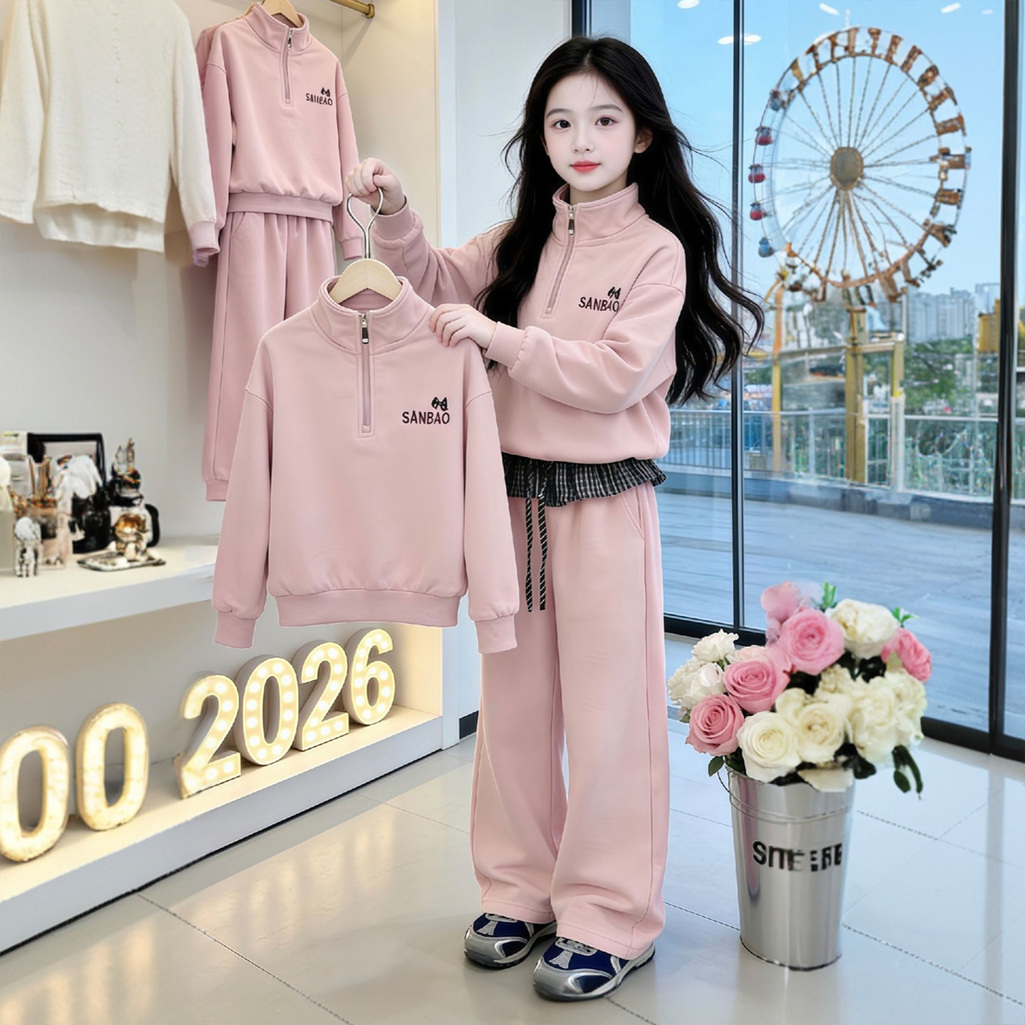 女童休闲套装春秋2026新款儿童韩版洋气卫衣春装女大童运动两件套