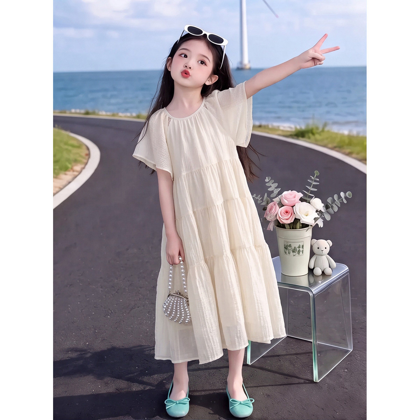女童夏季温柔风连衣裙镂空宽松洋