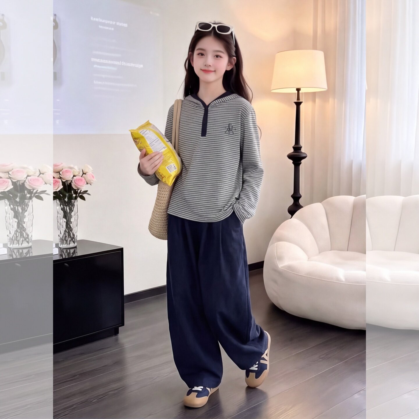 女大童条纹卫衣休闲裤套装秋款20